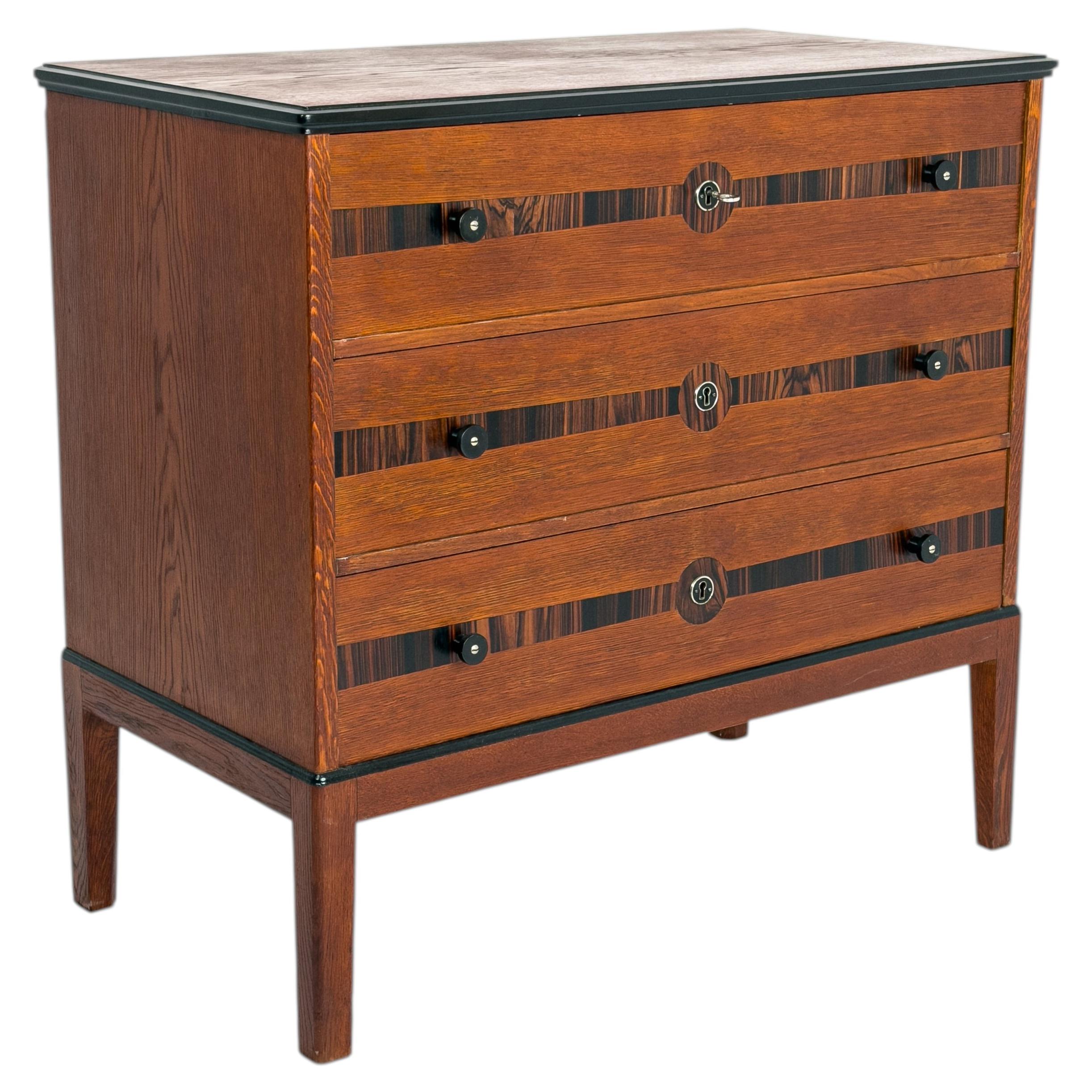 Swedish Grace Chest of Drawers in Flamed Oak and Zebrawood