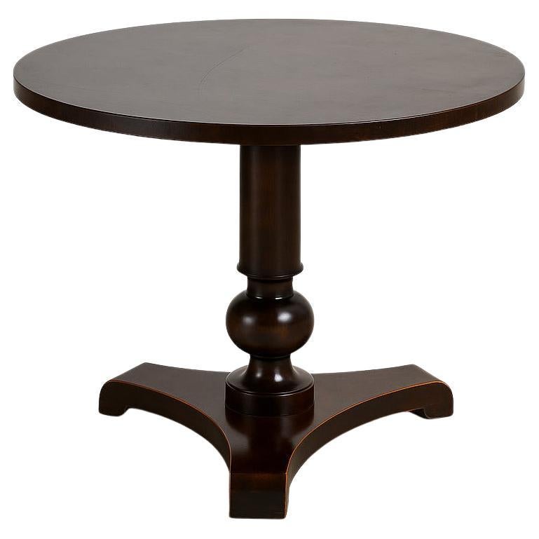 Swedish Grace Dark-Stained Birch Veneer Pedestal Table with Tripod Base, 1930s t For Sale
