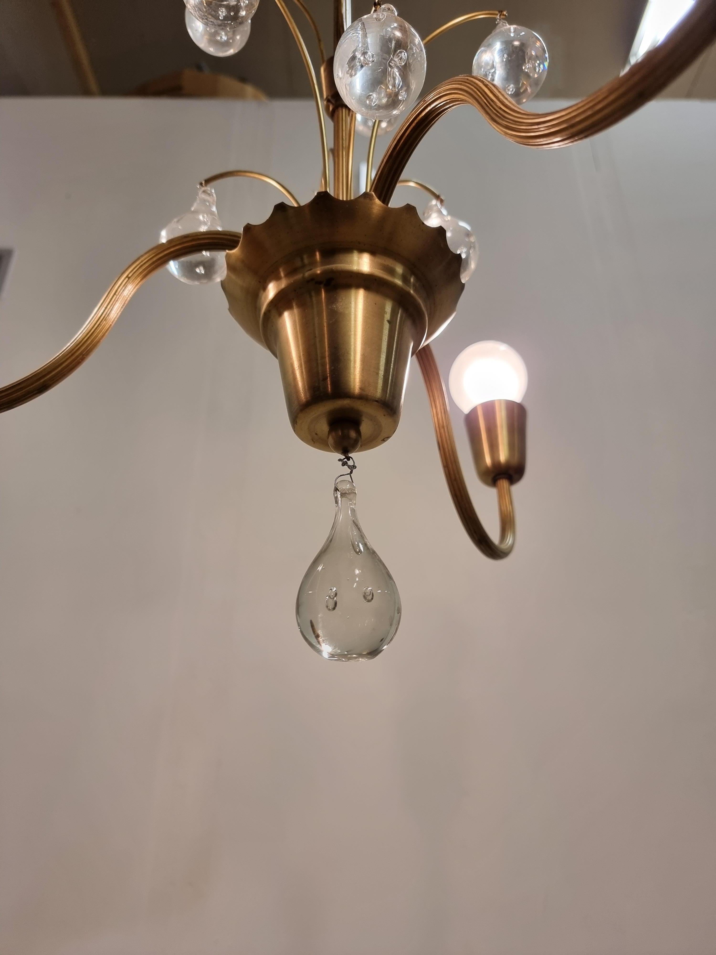 Swedish Grace, Decorative Brass & Glass Pendant / Chandelier, 1940/50s  In Good Condition For Sale In Stockholm, SE