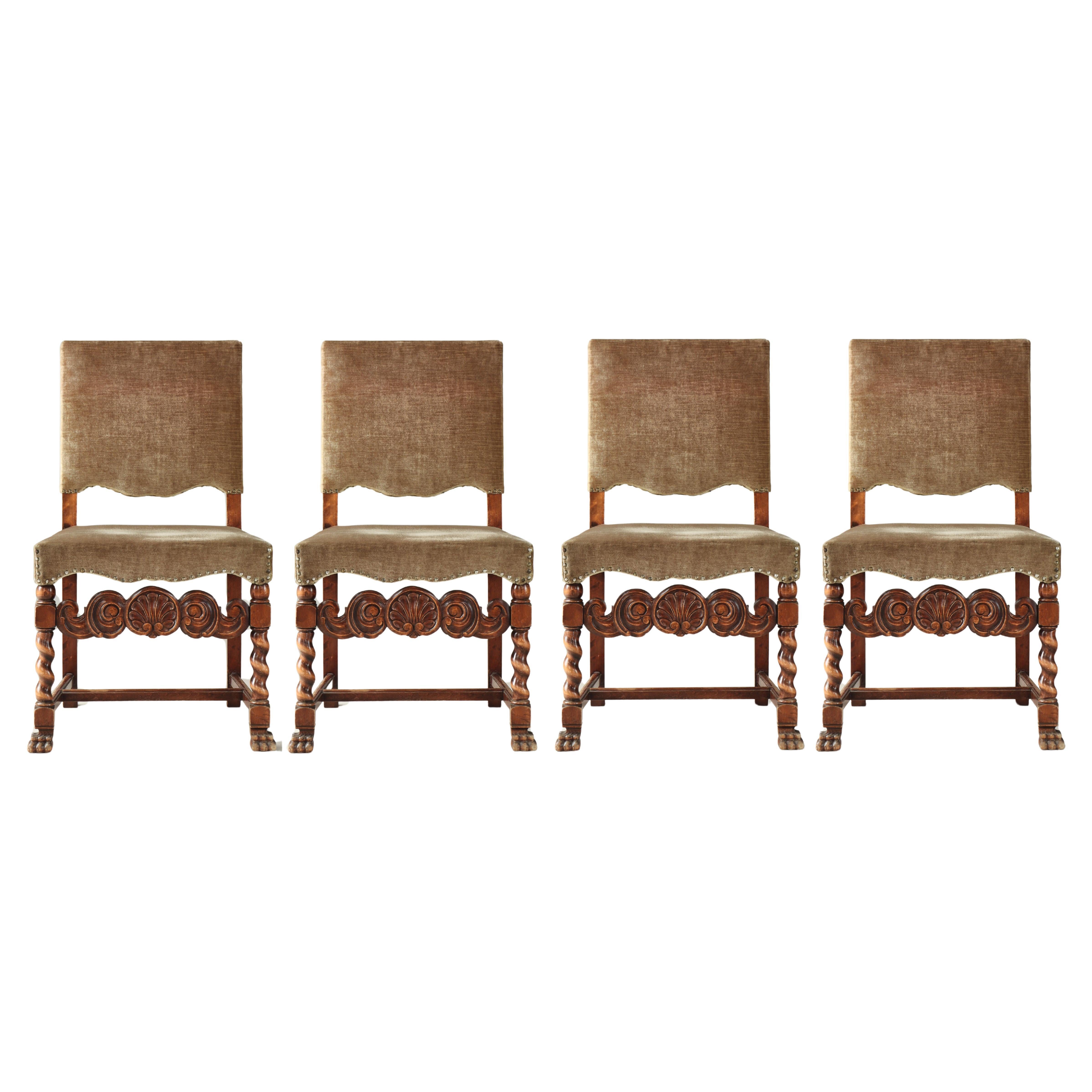 Swedish Grace Dining Chairs in Birch & Velvet 1920s