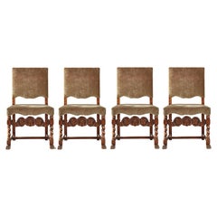 Sillas de comedor Grace suecas de abedul y terciopelo años 20