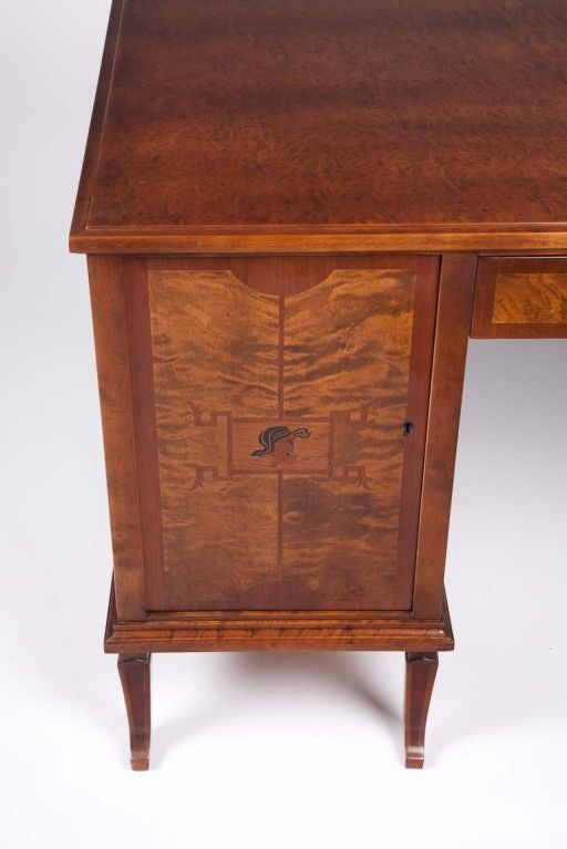 20th Century Art Deco Exotic Wood Inlay Desk by Andrew Szoeke For Sale