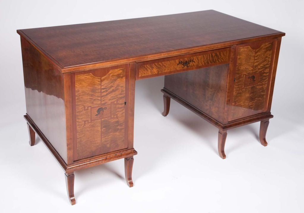 Art Deco Exotic Wood Inlay Desk by Andrew Szoeke For Sale 1