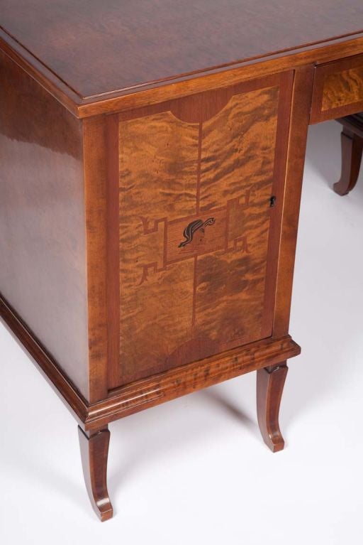 Art Deco Exotic Wood Inlay Desk by Andrew Szoeke For Sale 2