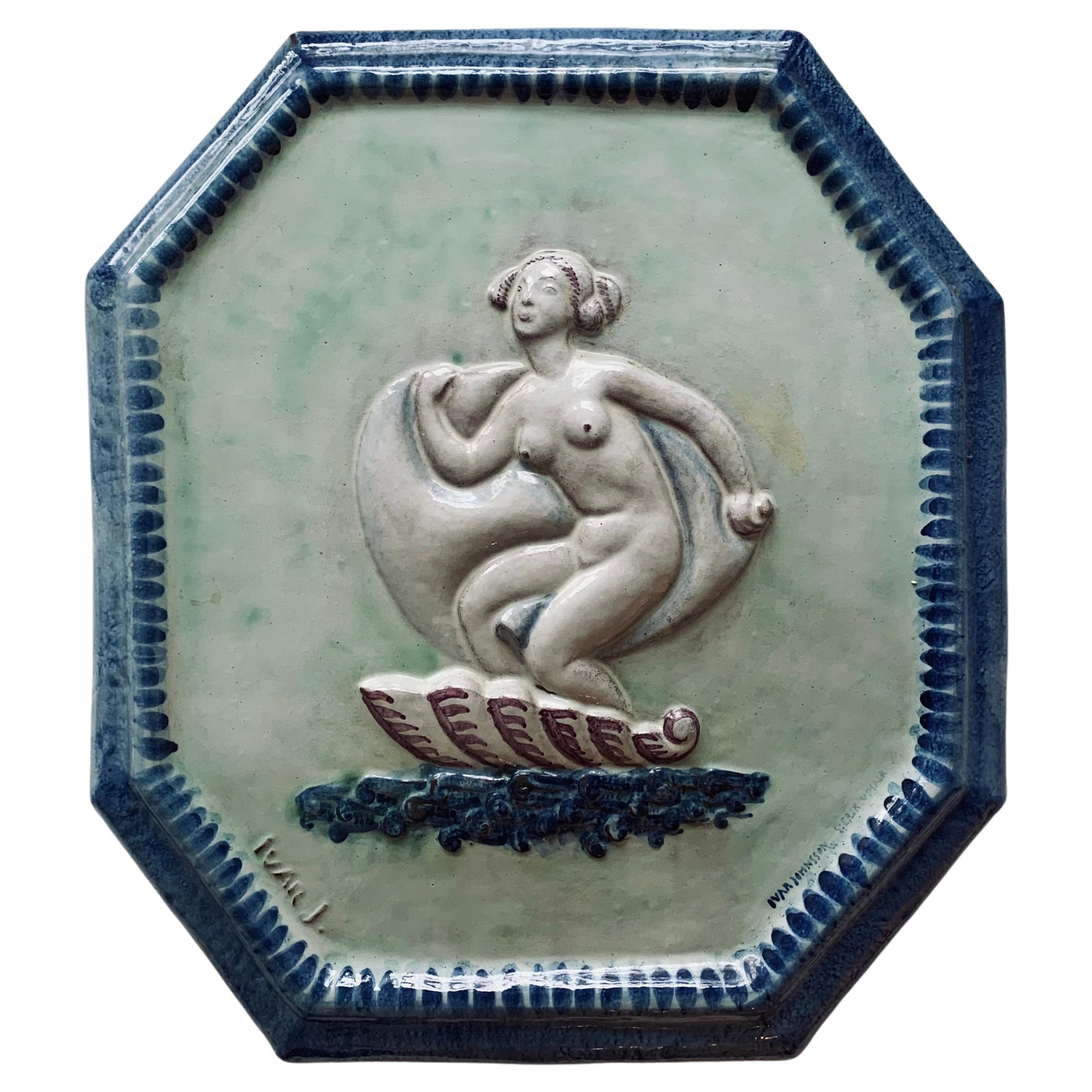 Swedish Grace Faiance Ceramic Wall Relief, Venus, by Ivar Johansson, 1919 For Sale