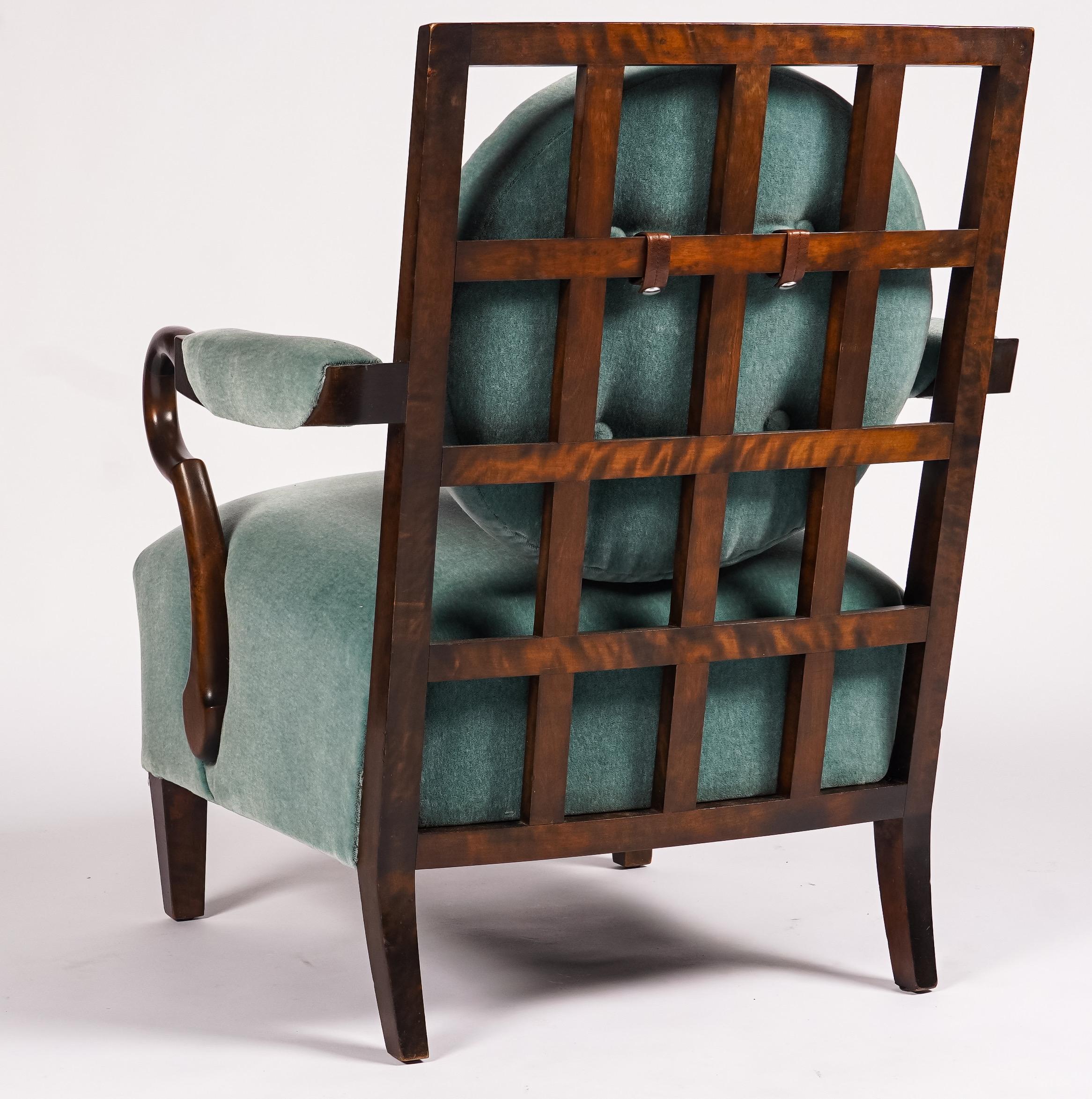 Scandinavian Modern Swedish Grace Flame Birch Armchair in Mohair For Sale