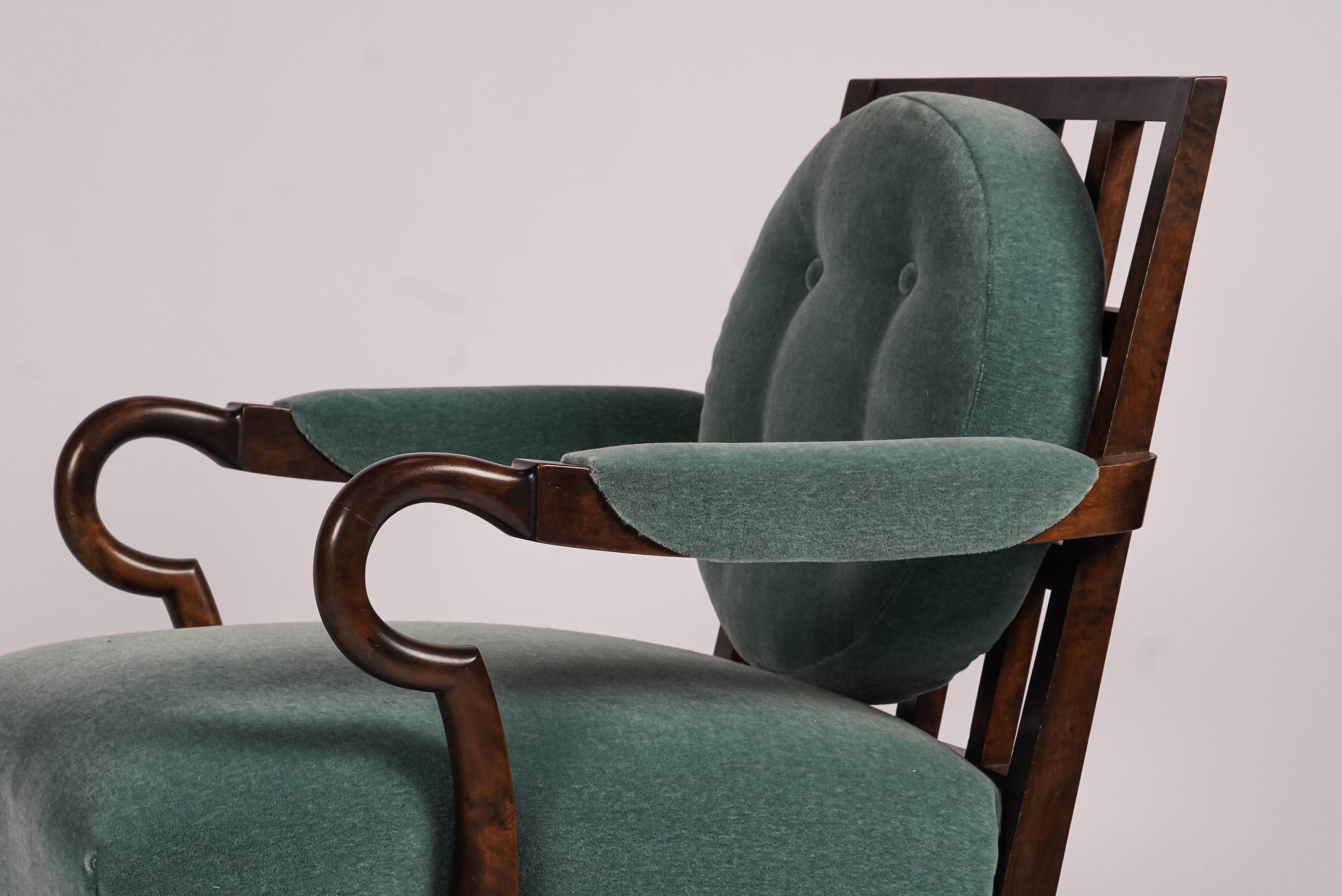 Swedish Grace Flame Birch Armchair in Mohair In Good Condition For Sale In Portland, OR