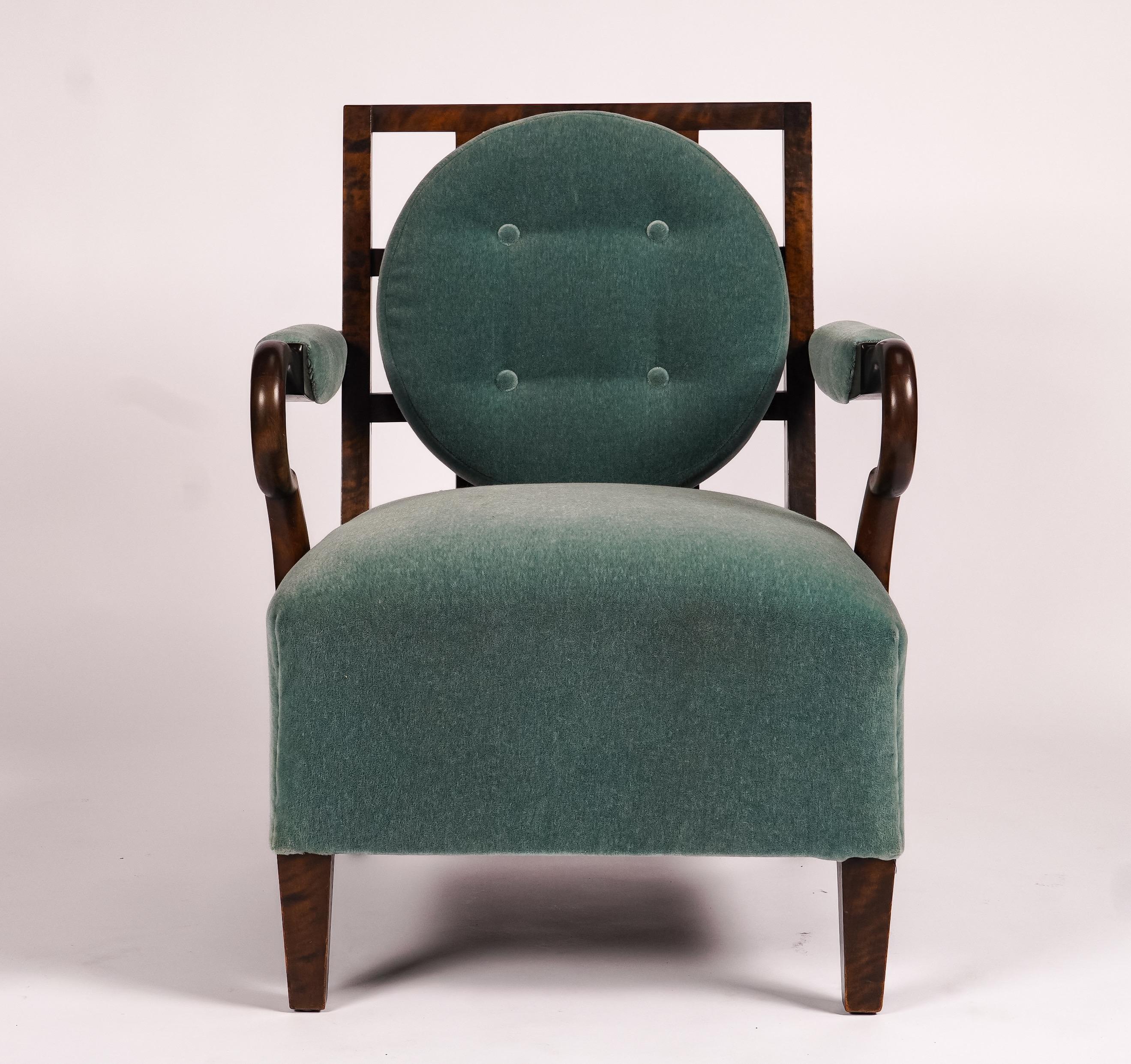 20th Century Swedish Grace Flame Birch Armchair in Mohair For Sale