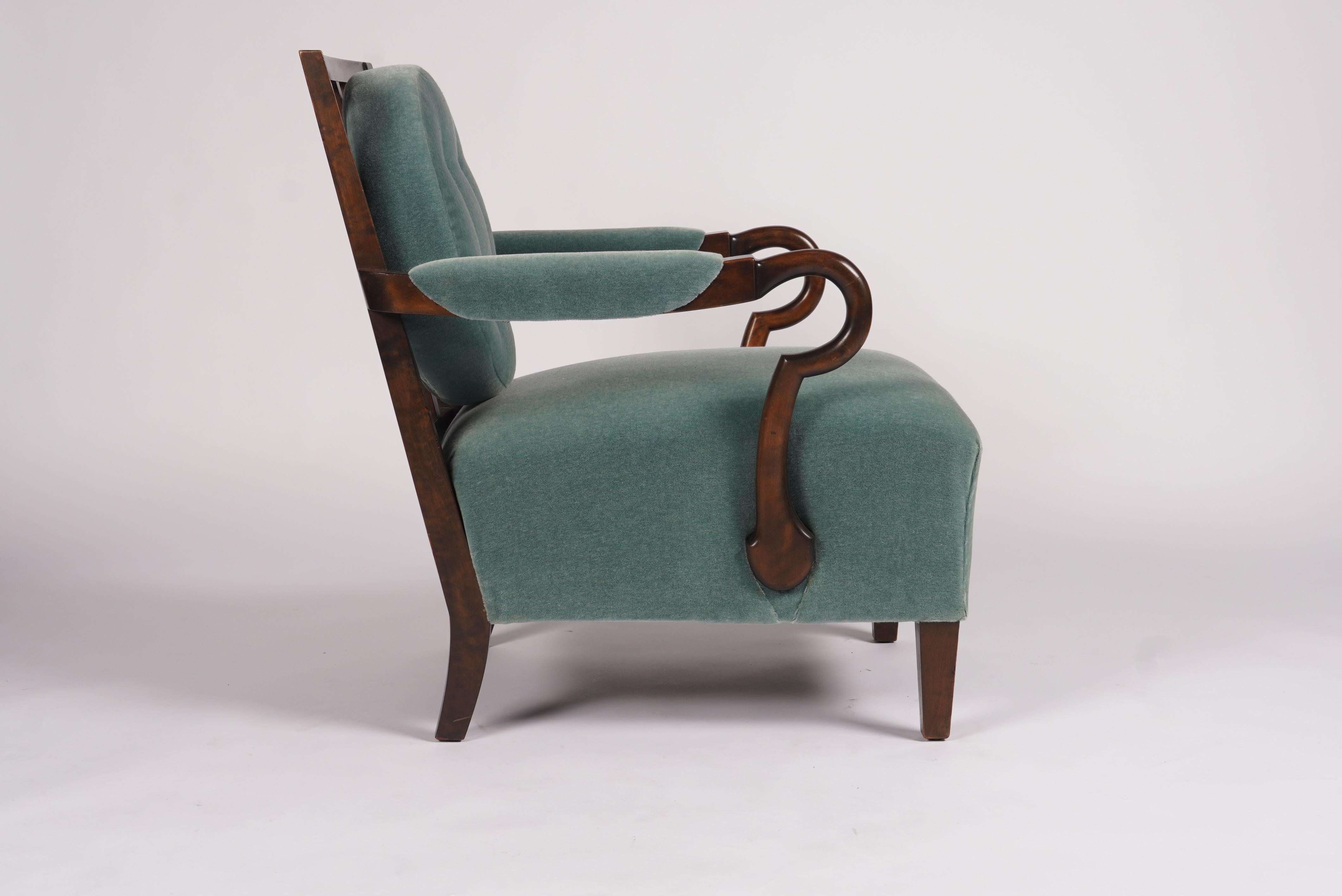 Swedish Grace Flame Birch Armchair in Mohair For Sale 1