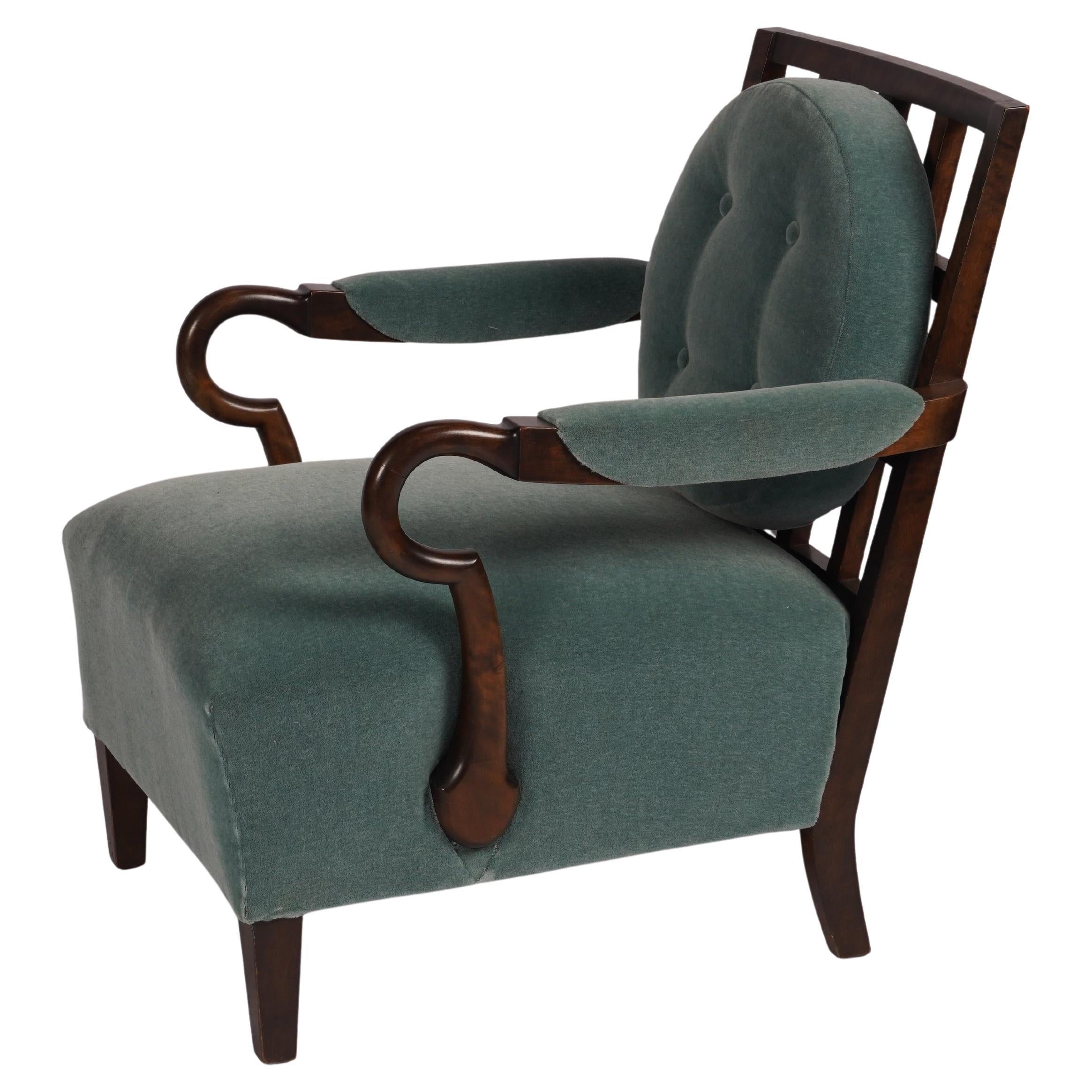 Swedish Grace Flame Birch Armchair in Mohair For Sale