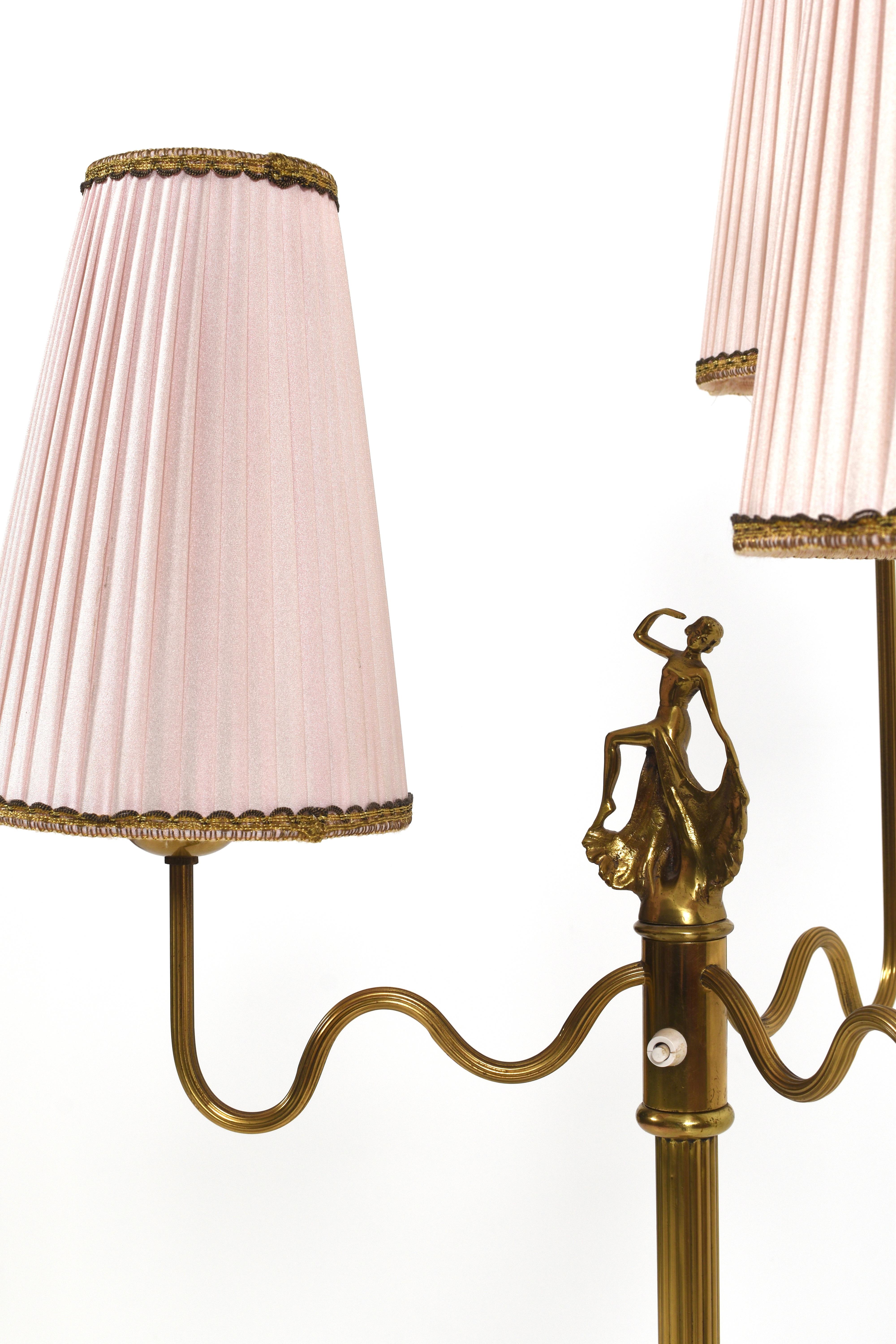 Brass Swedish Grace floor lamp, 1930s For Sale