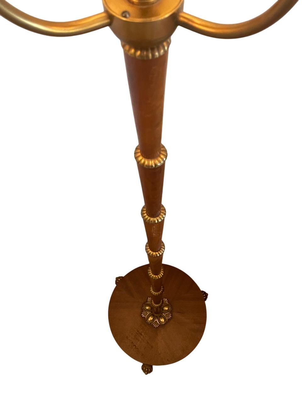 Mid-Century Swedish Floor Lamp with Silk Shades and Brass Detail, 1930s For Sale 2