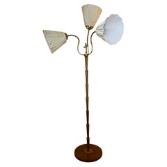 Mid-Century Swedish Floor Lamp with Silk Shades and Brass Detail, 1930s