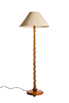 Swedish Grace Floor Lamp, Twist Carved Wood, Sweden, 1930s-40s