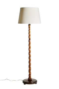 Swedish Grace Floor Lamp, Twist Carved Wood, Sweden, 1930s-40s