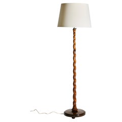 Swedish Grace Floor Lamp, Twist Carved Wood, Sweden, 1930s-40s