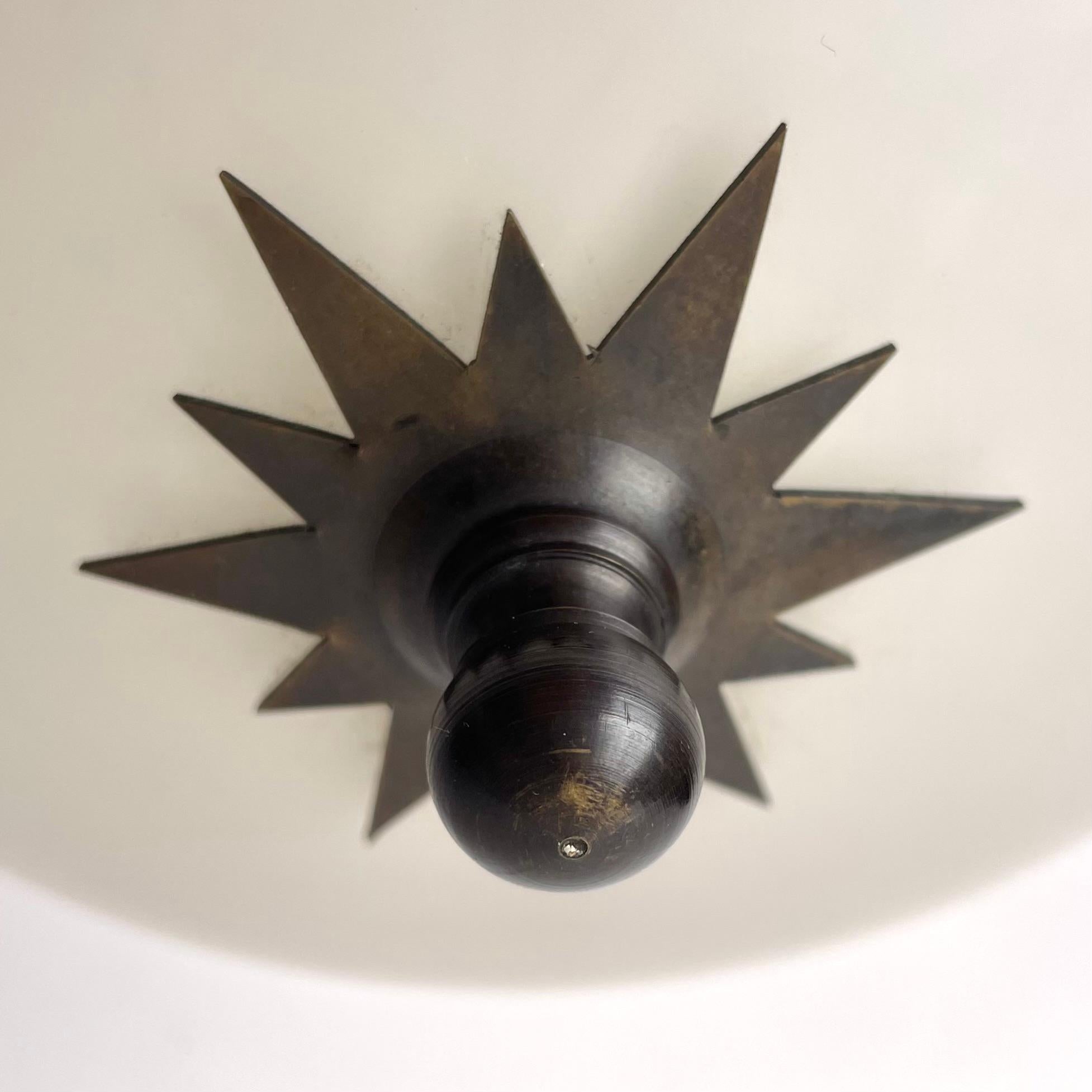Early 20th Century Swedish Grace Flush Mount Ceiling Lamp, Frosted Glass and Patinated Brass, 1920s