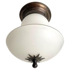 Antique Swedish Grace Flush Mount Ceiling Lamp, Frosted Glass and Patinated Brass, 1920s