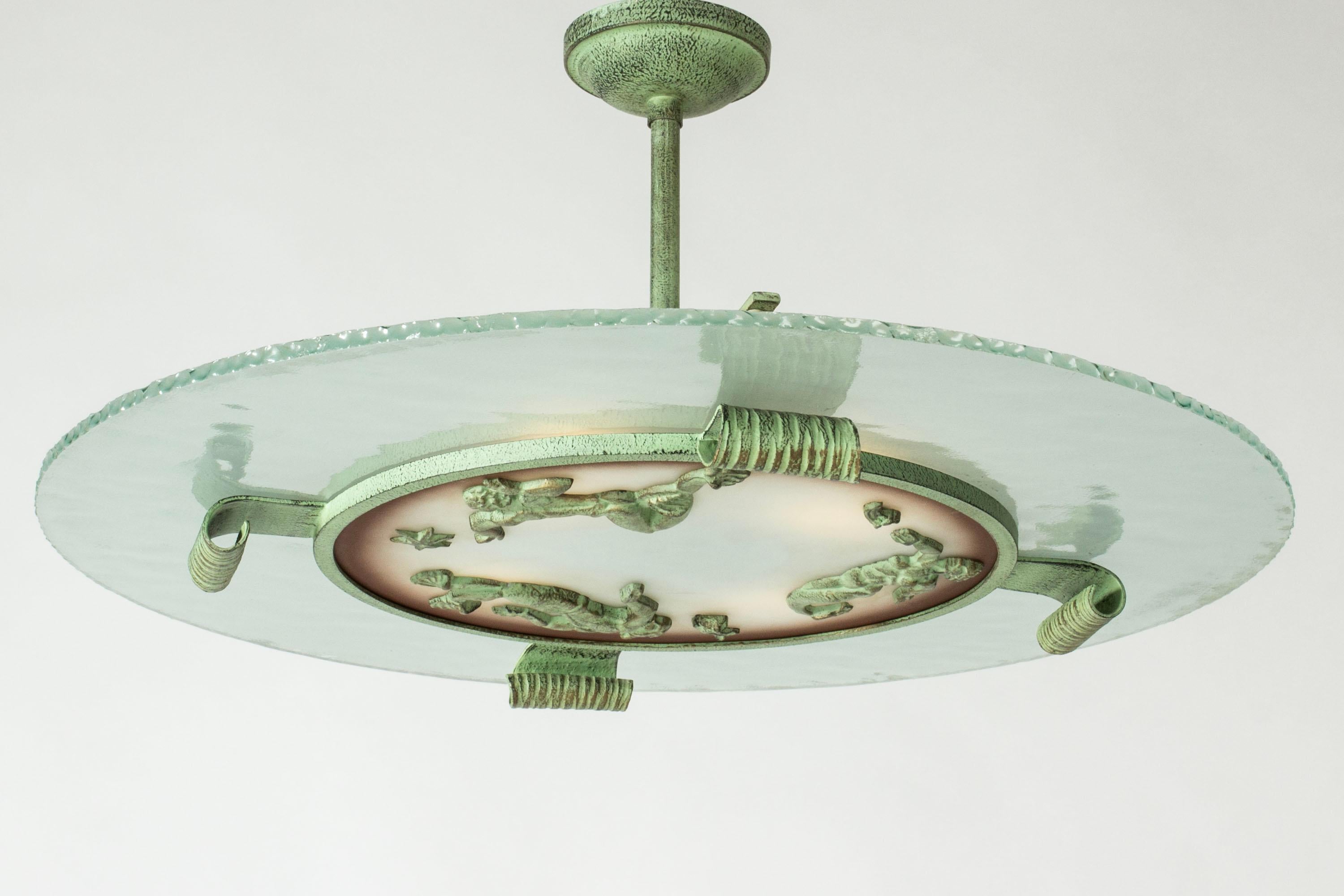 Lámpara sueca de techo Grace Flush Mount de Bjerkås Armatur, Suecia, década de 1940 en venta 1