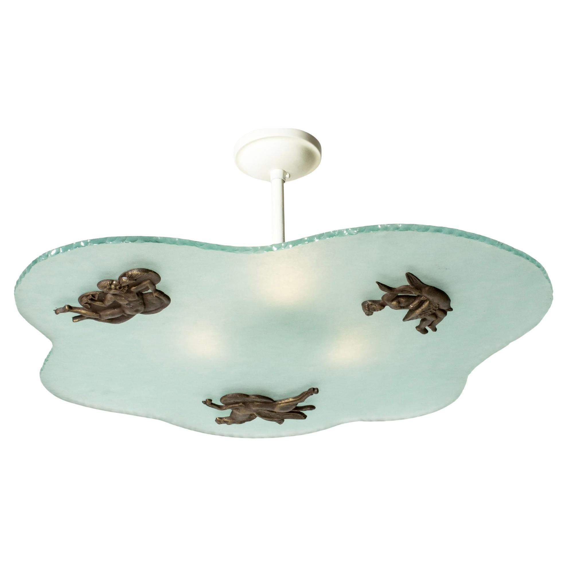 Swedish Grace Flush Mount Ceiling Light from Bjerkås Armatur, Sweden, 1940s