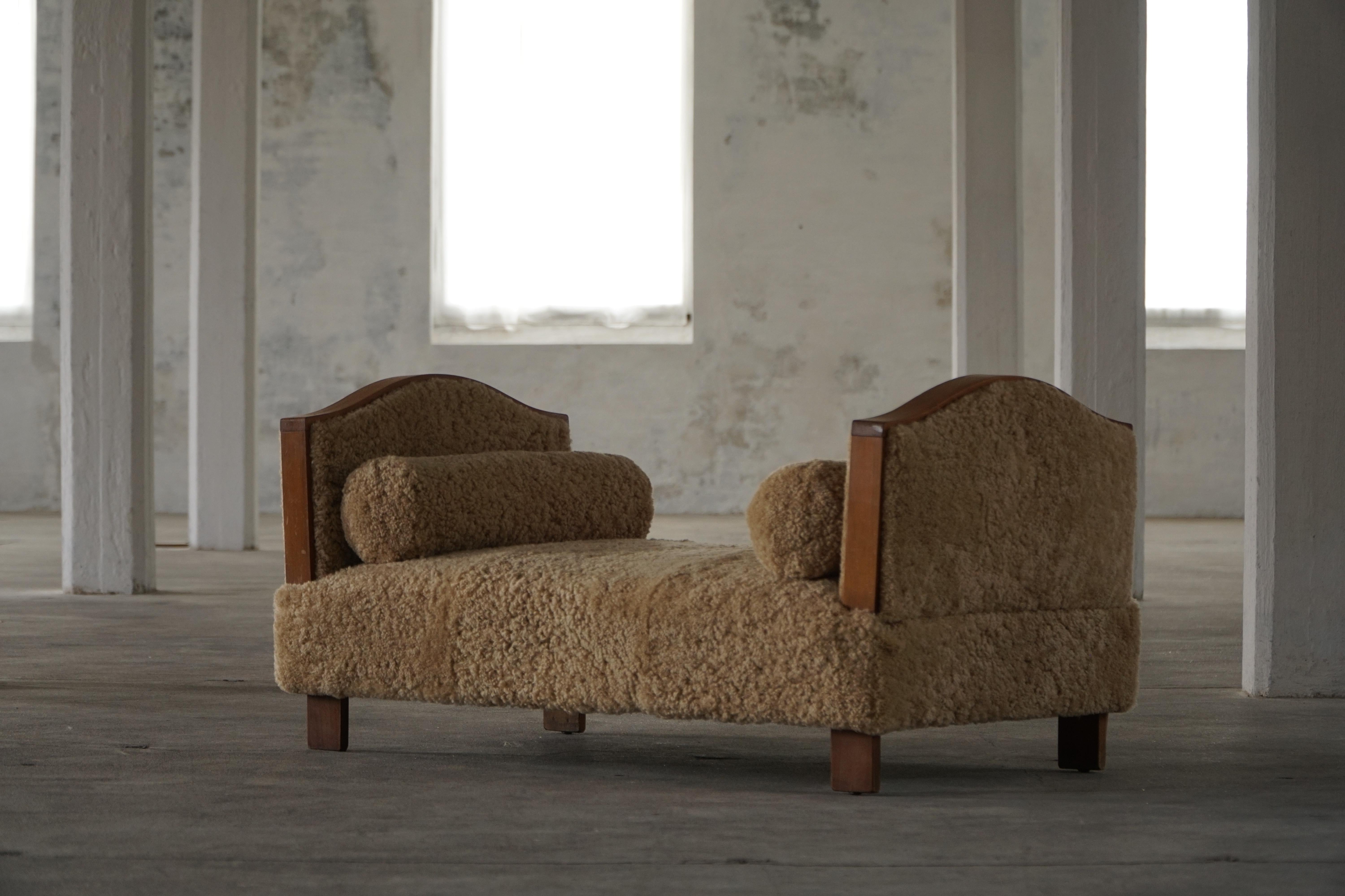 Grace sueca, sofá cama independiente ajustable Art Decó de lana de cordero, años 40 en venta 3