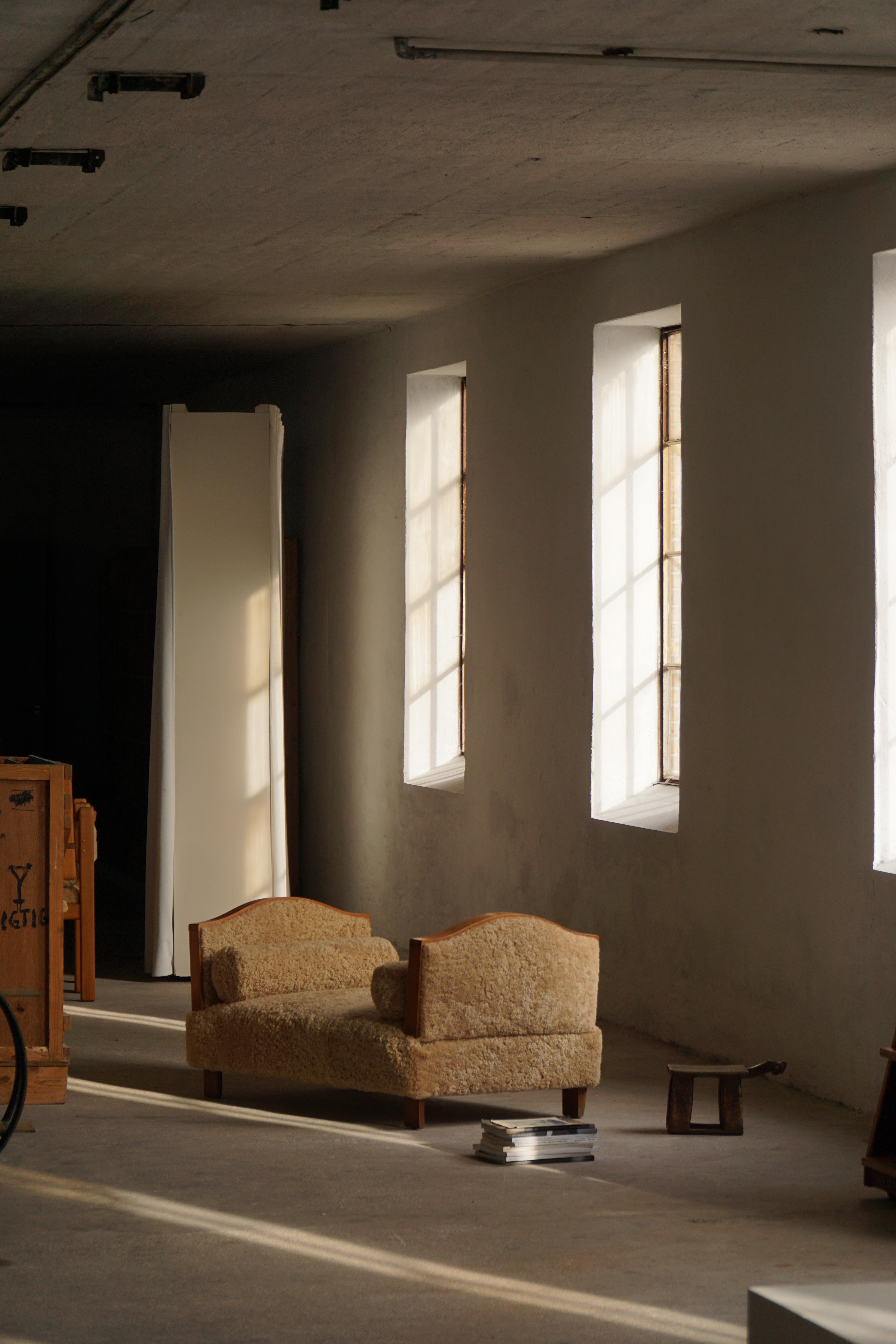 Grace sueca, sofá cama independiente ajustable Art Decó de lana de cordero, años 40 en venta 2