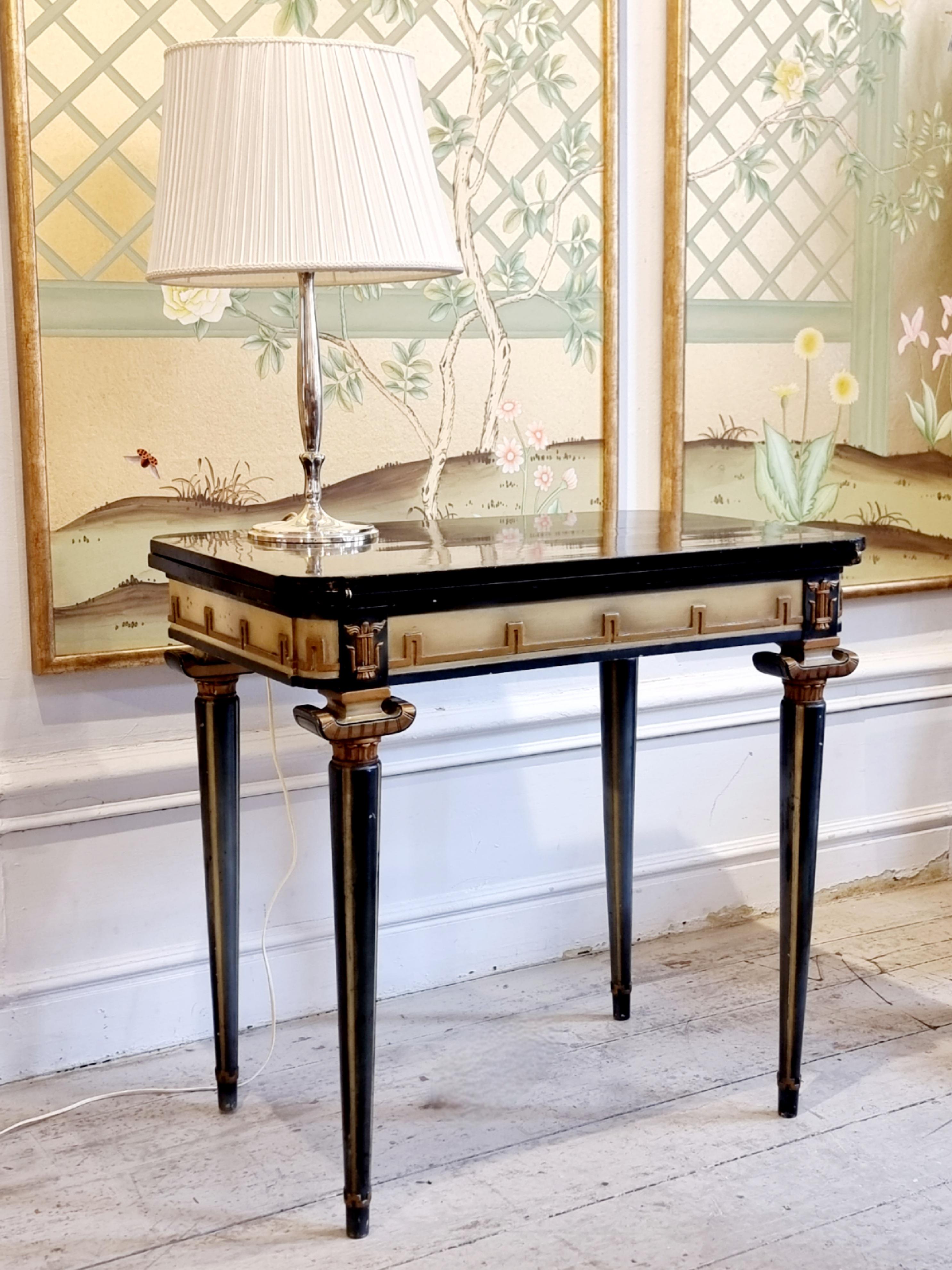 Swedish grace, game table with decor of meander in relief, 1920/30s.  In Fair Condition For Sale In Stockholm, SE