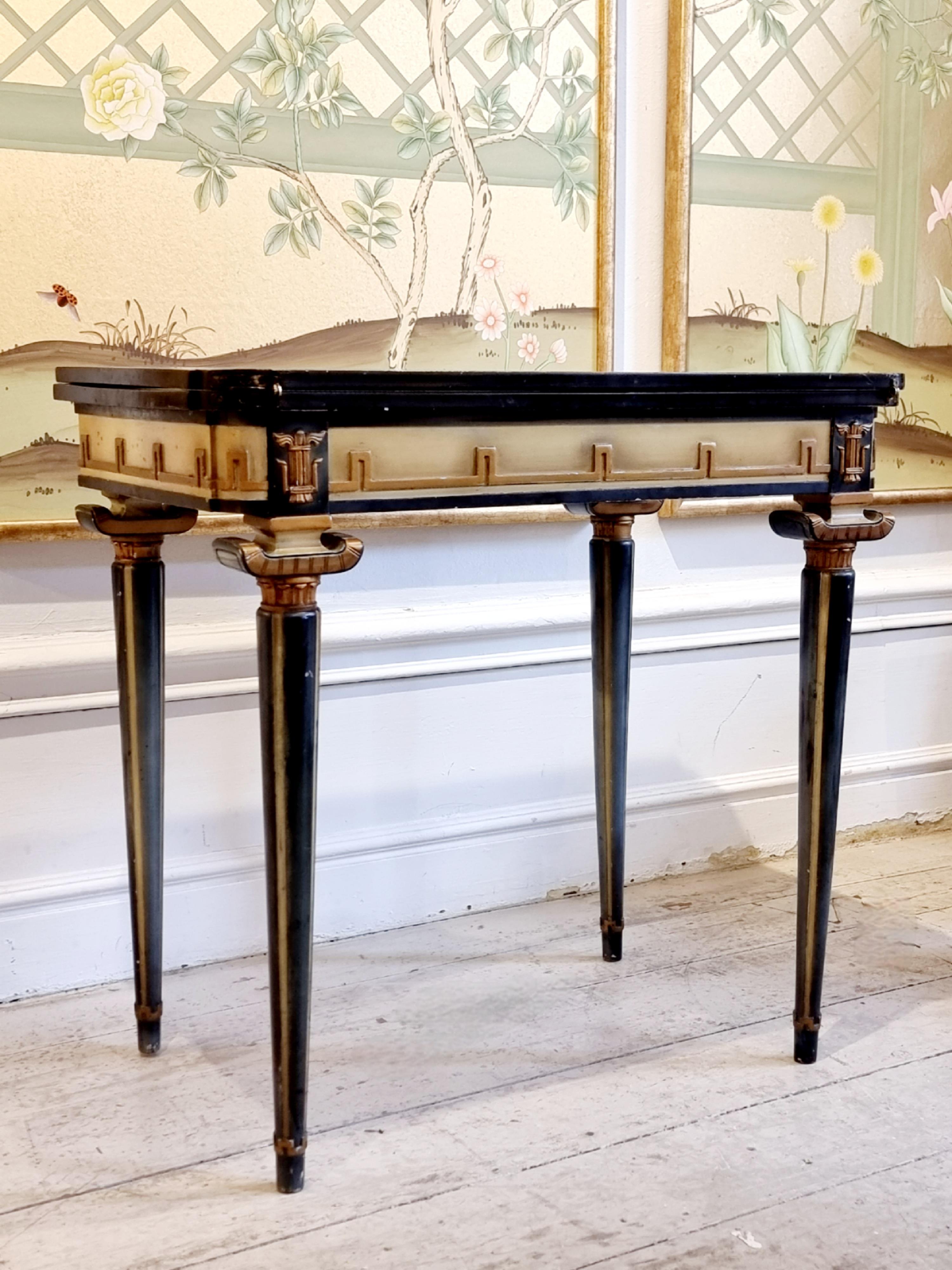 Early 20th Century Swedish grace, game table with decor of meander in relief, 1920/30s.  For Sale
