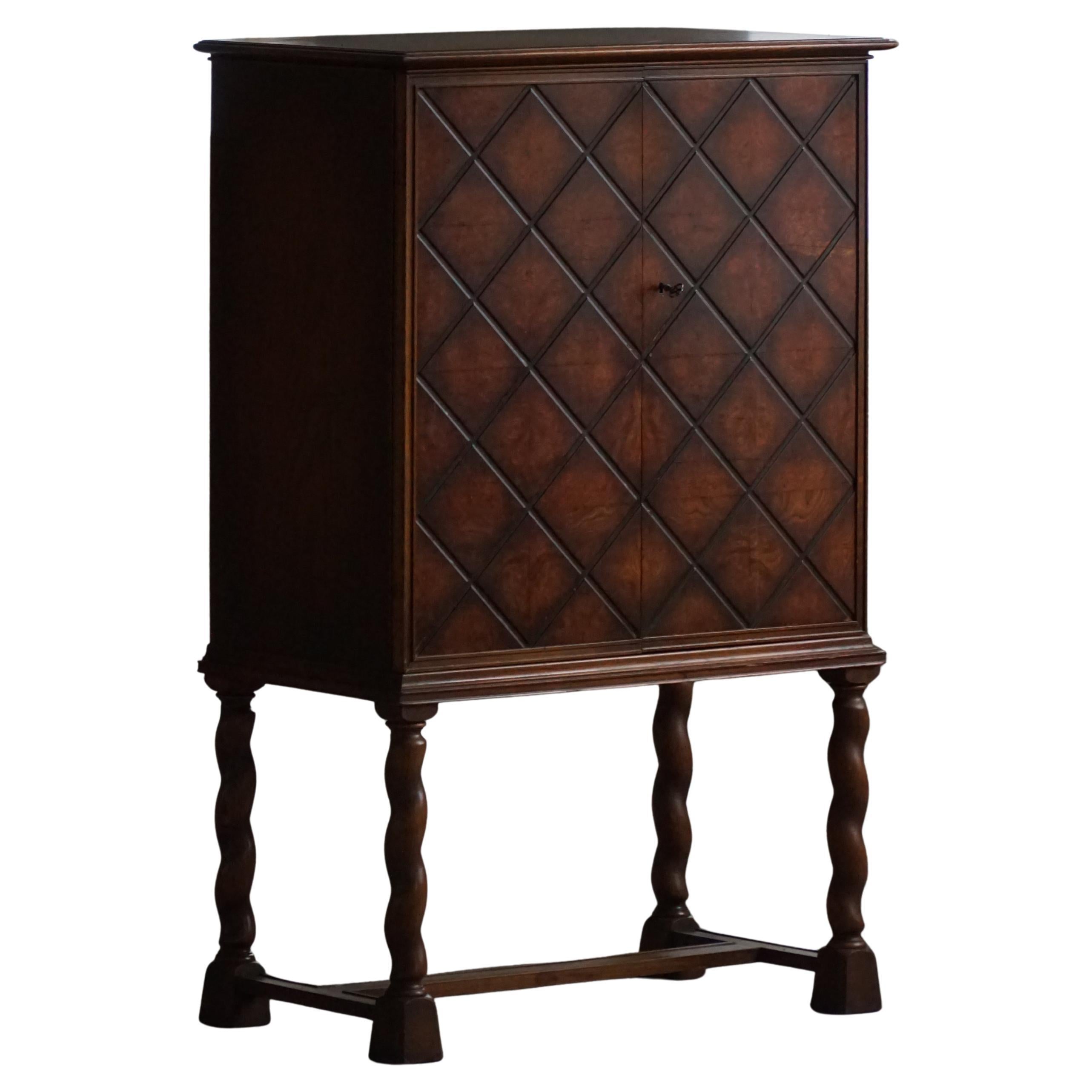 Swedish Grace, Geometric Cabinet in Oak, Thysells Möbler, Art Deco, 1940s For Sale