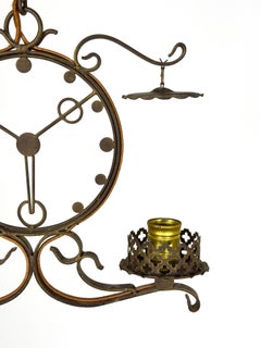 Swedish Grace Hand-Forged Wrought Iron Chandelier with Clock Motif, Sweden, 1920