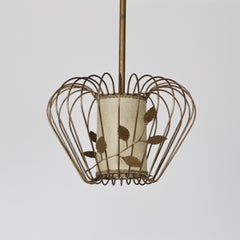 Swedish Grace Hans Bergstrom Style Brass Pendant with Leaf Decor, 1930s, Sweden