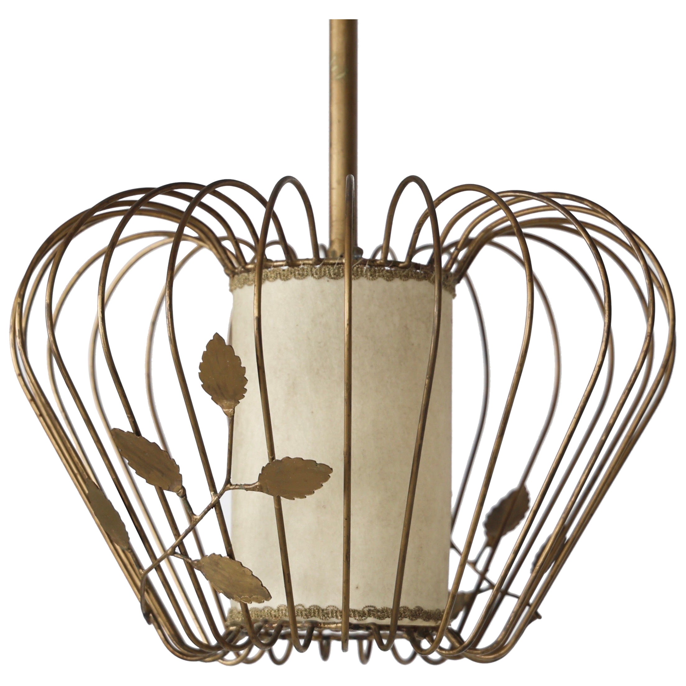 Pendentif en laiton de style suédois Hans Brass avec décor de feuilles, années 1930, Suède