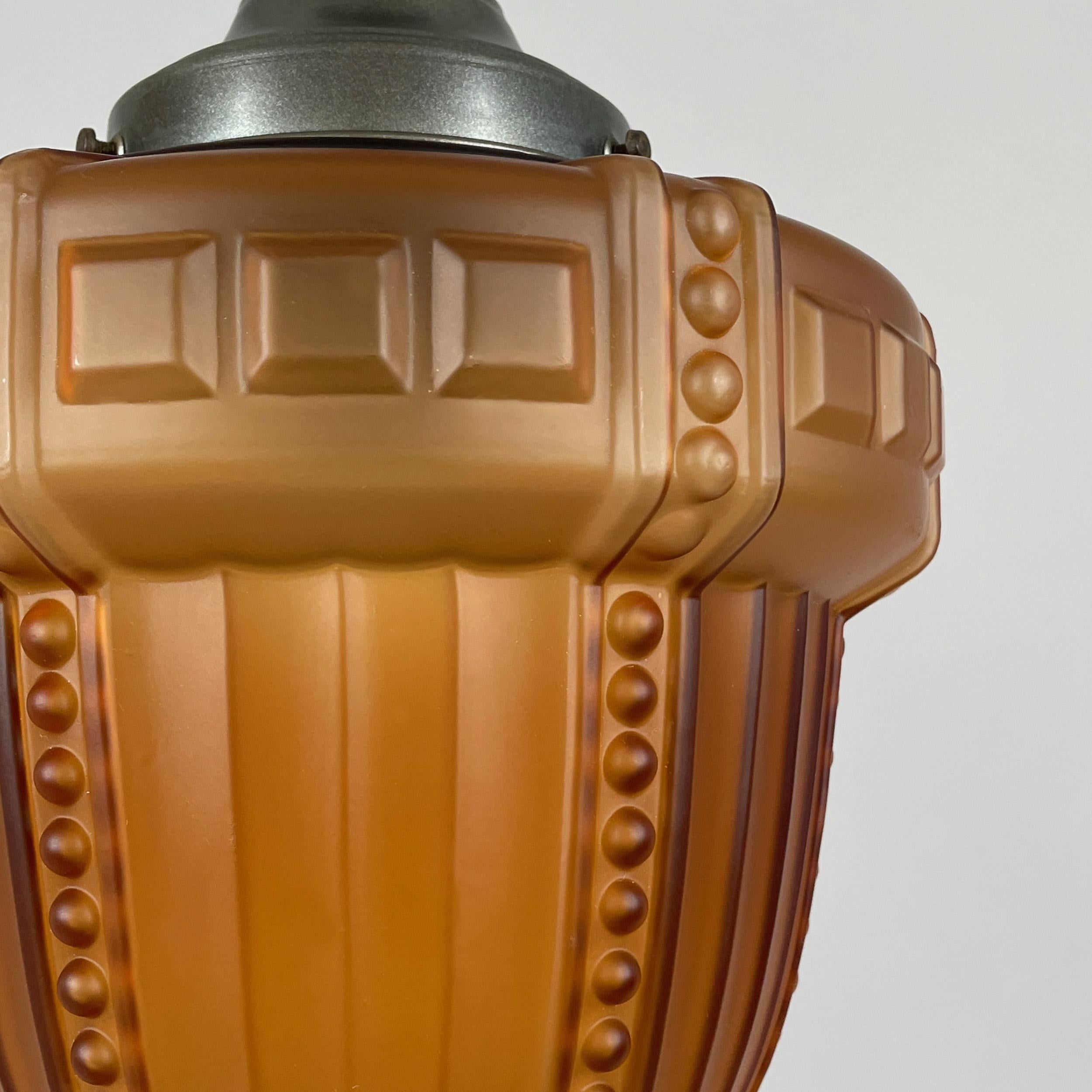 Swedish Grace Havanna Glass & Burnished Brass Pendant, Böhlmarks, 1920s to 1930s For Sale 5