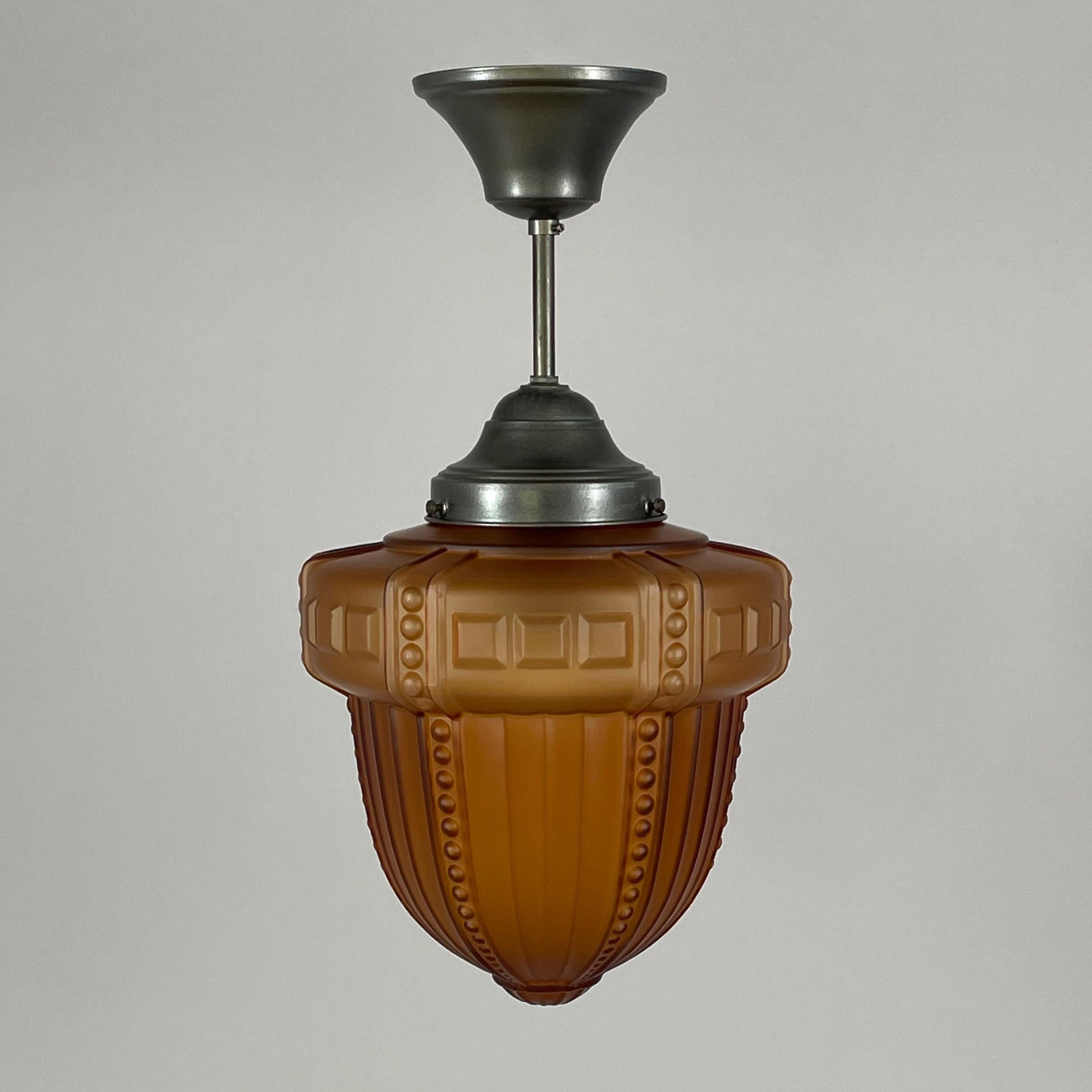 Swedish Grace Havanna Glass & Burnished Brass Pendant, Böhlmarks, 1920s to 1930s For Sale 6