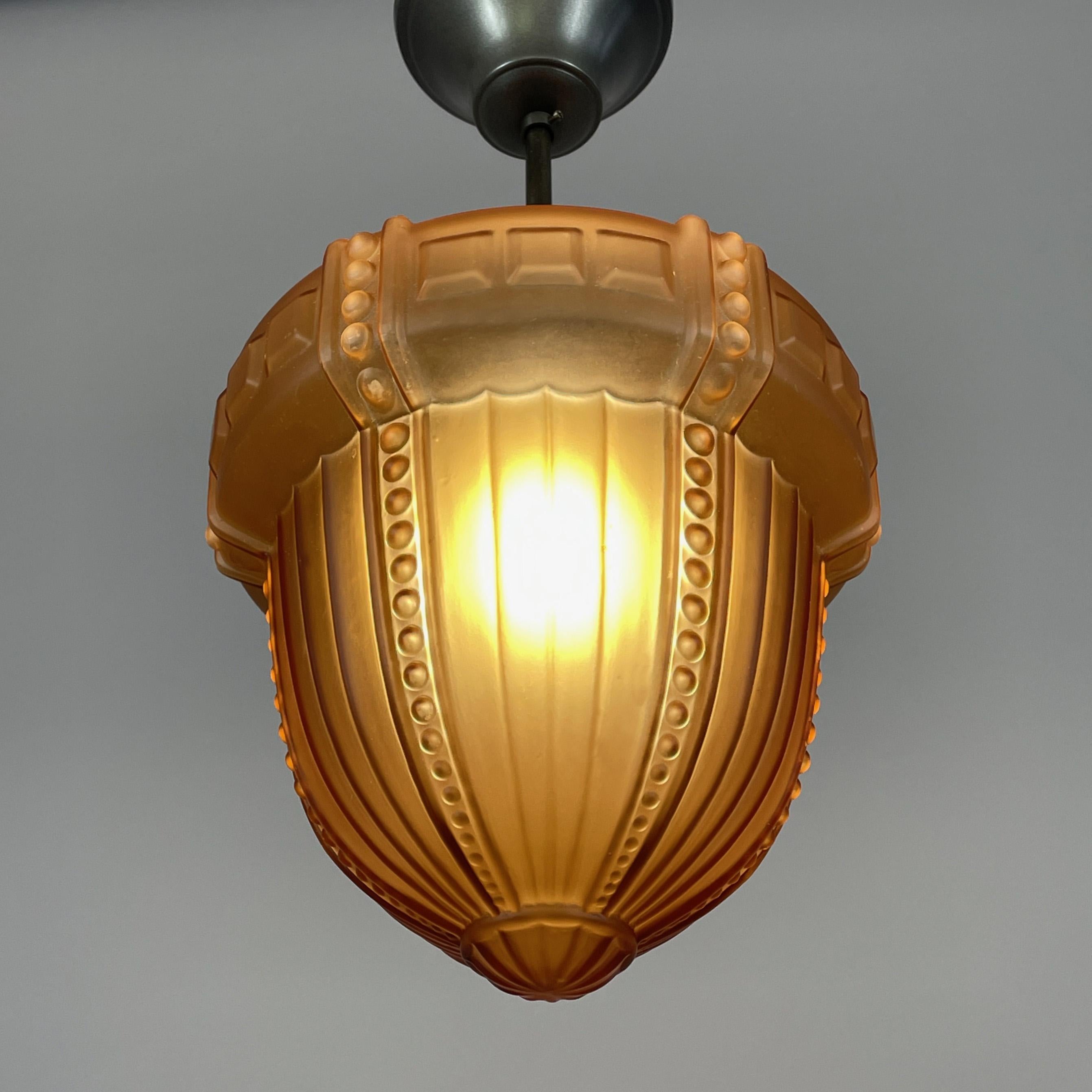 Swedish Grace Havanna Glass & Burnished Brass Pendant, Böhlmarks, 1920s to 1930s For Sale 7