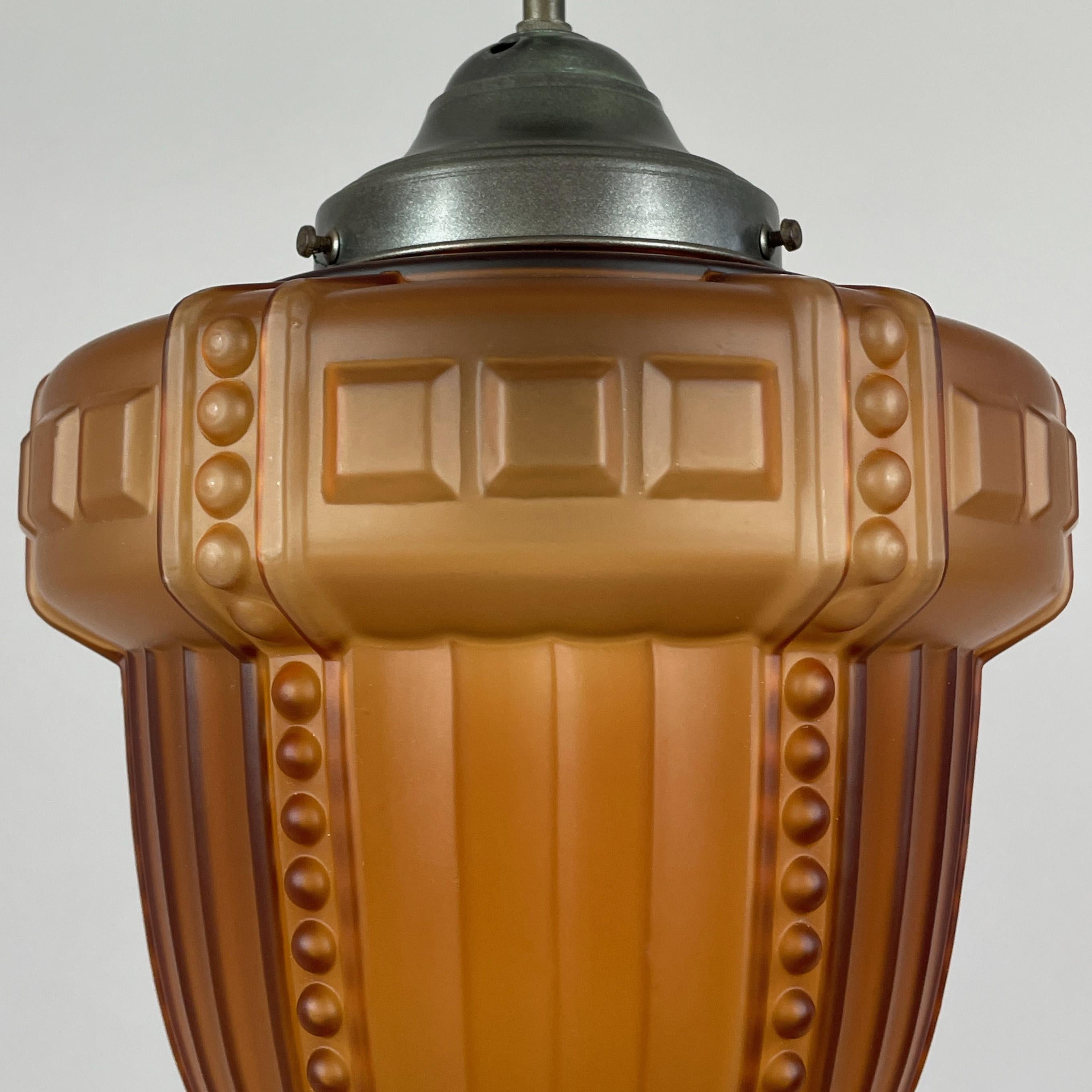Swedish Grace Havanna Glass & Burnished Brass Pendant, Böhlmarks, 1920s to 1930s For Sale 10