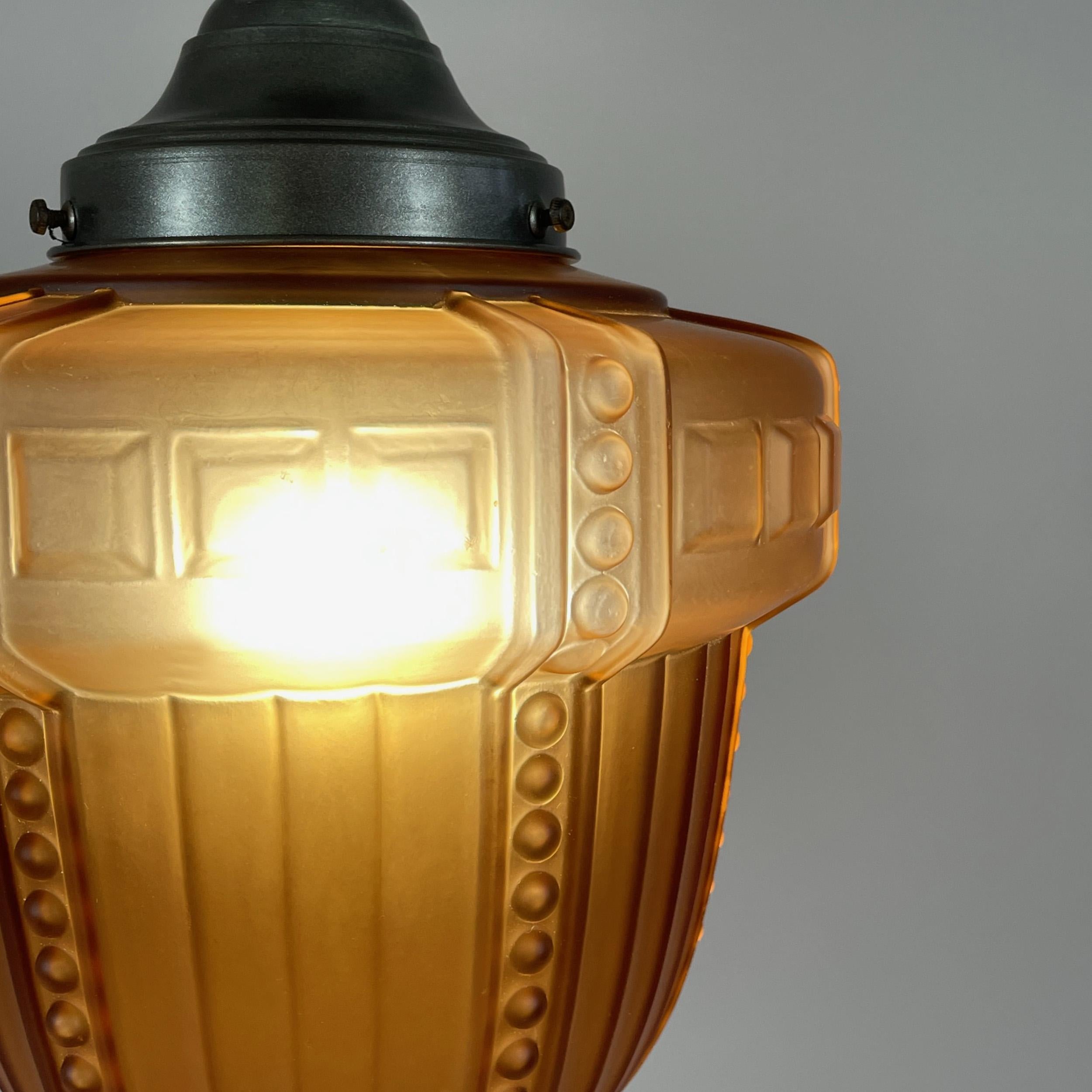 20th Century Swedish Grace Havanna Glass & Burnished Brass Pendant, Böhlmarks, 1920s to 1930s For Sale