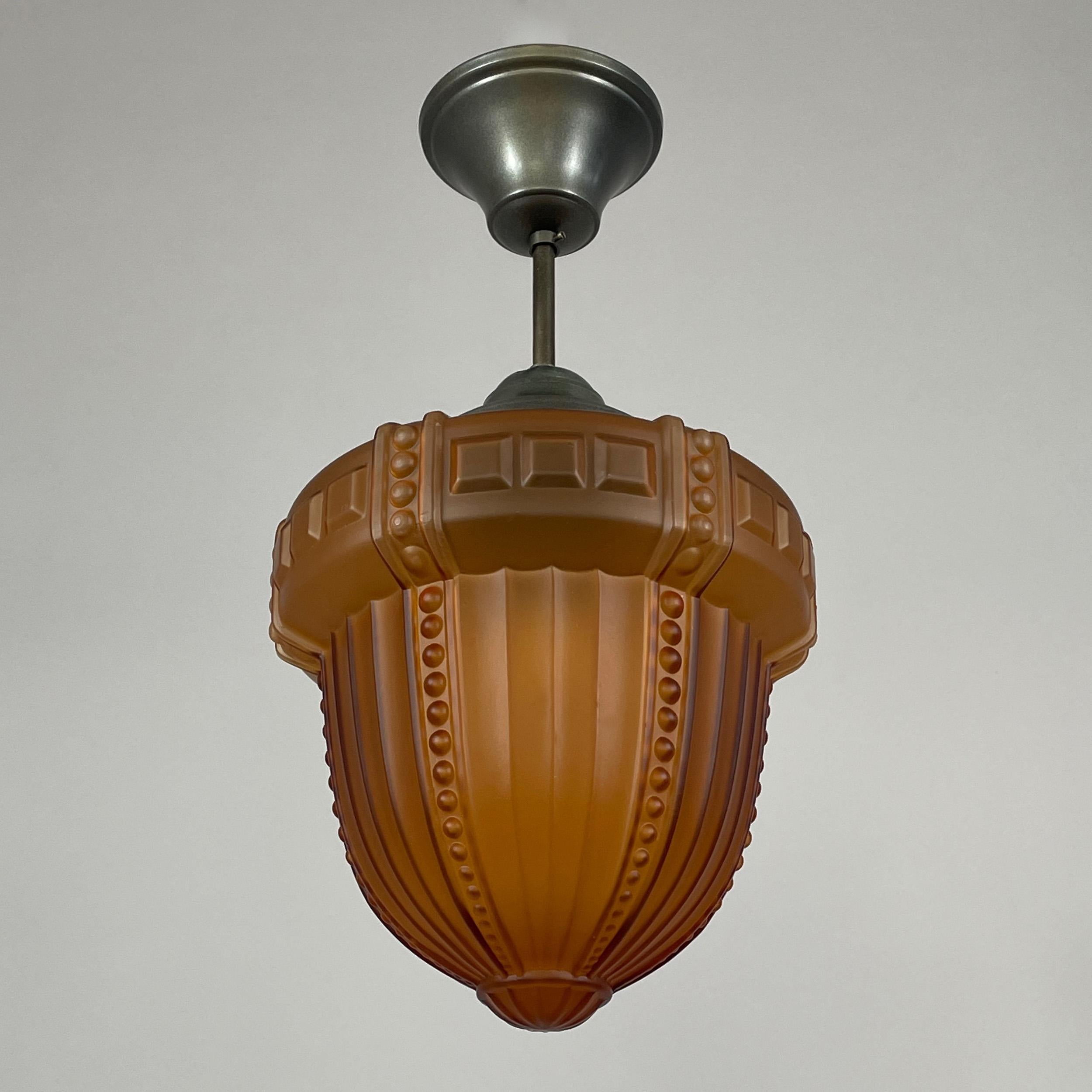 Swedish Grace Havanna Glass & Burnished Brass Pendant, Böhlmarks, 1920s to 1930s For Sale 1