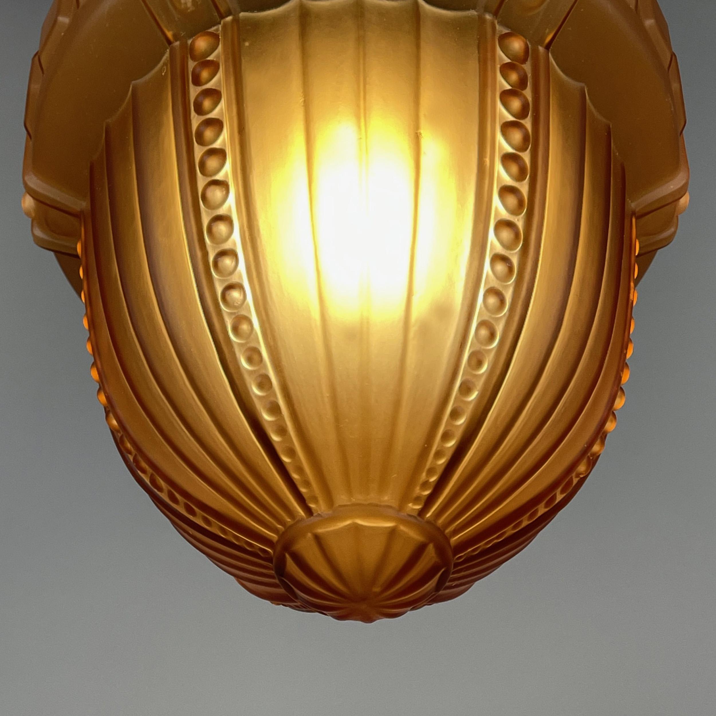 Swedish Grace Havanna Glass & Burnished Brass Pendant, Böhlmarks, 1920s to 1930s For Sale 3