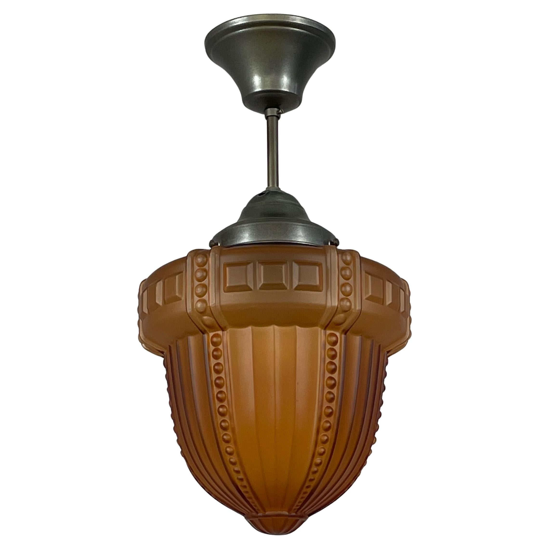 Schwedische Grace Havanna-Glas & brüniertes Messing Anhänger, Böhlmarks, 1920er bis 1930er Jahre