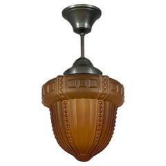 Swedish Grace Havanna Glass & Burnished Brass Pendant, Böhlmarks, 1920s to 1930s