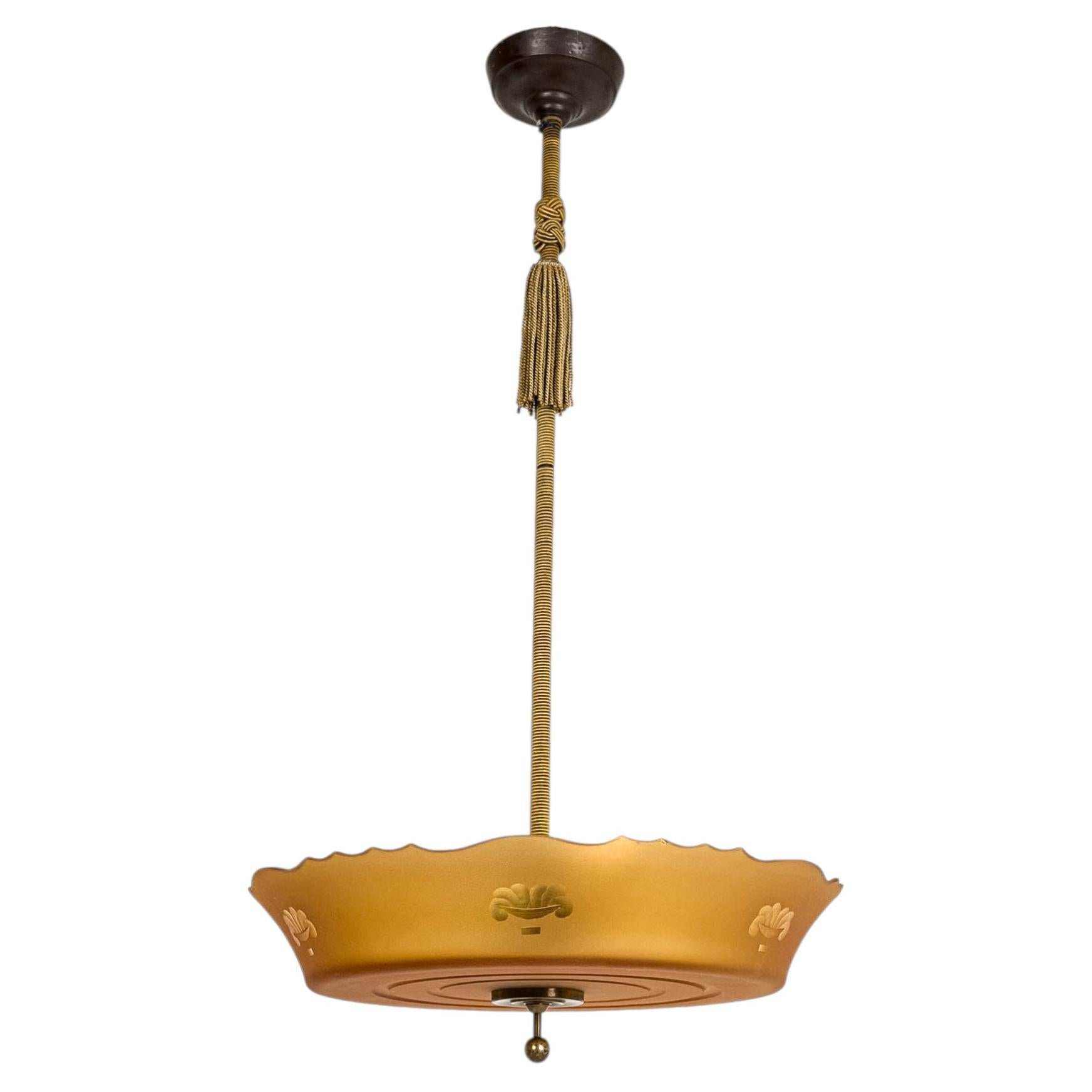 Swedish Grace Havanna Glass Flush Mount Ceiling Light, Sweden, 1920s–1930s