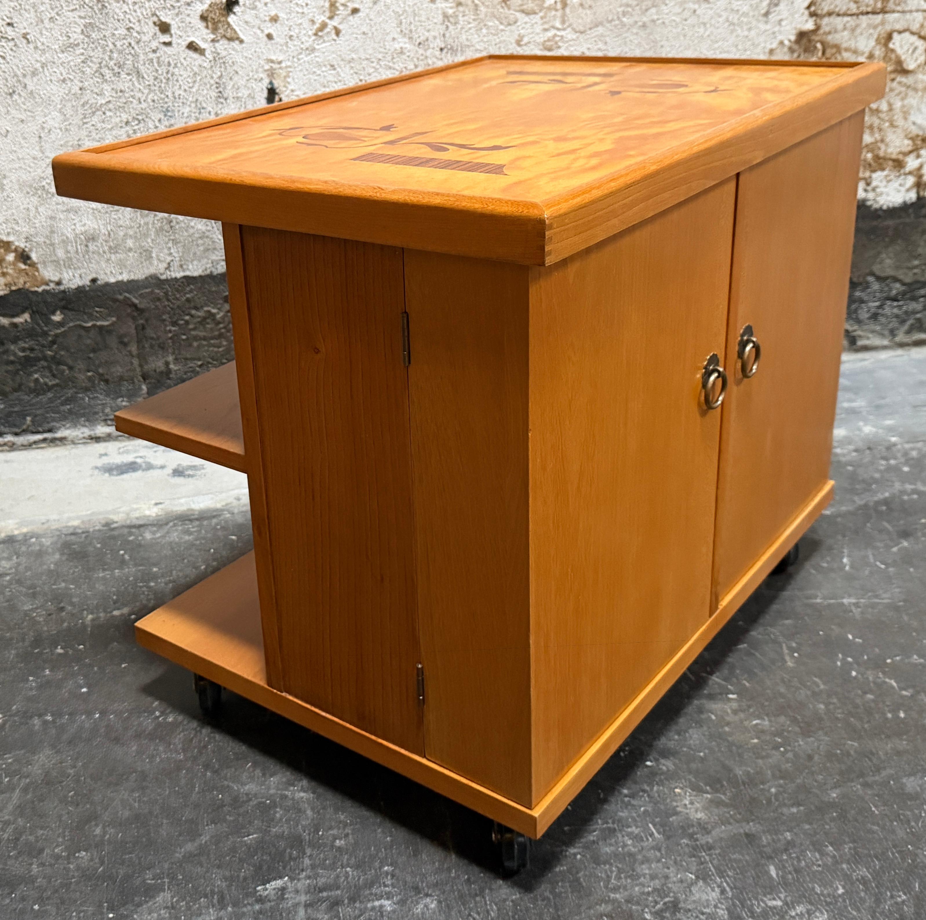 Swedish Grace Art Deco Intarsia Bar Cabinet End Table by Mjölby Intarsia c. 1930 For Sale 5