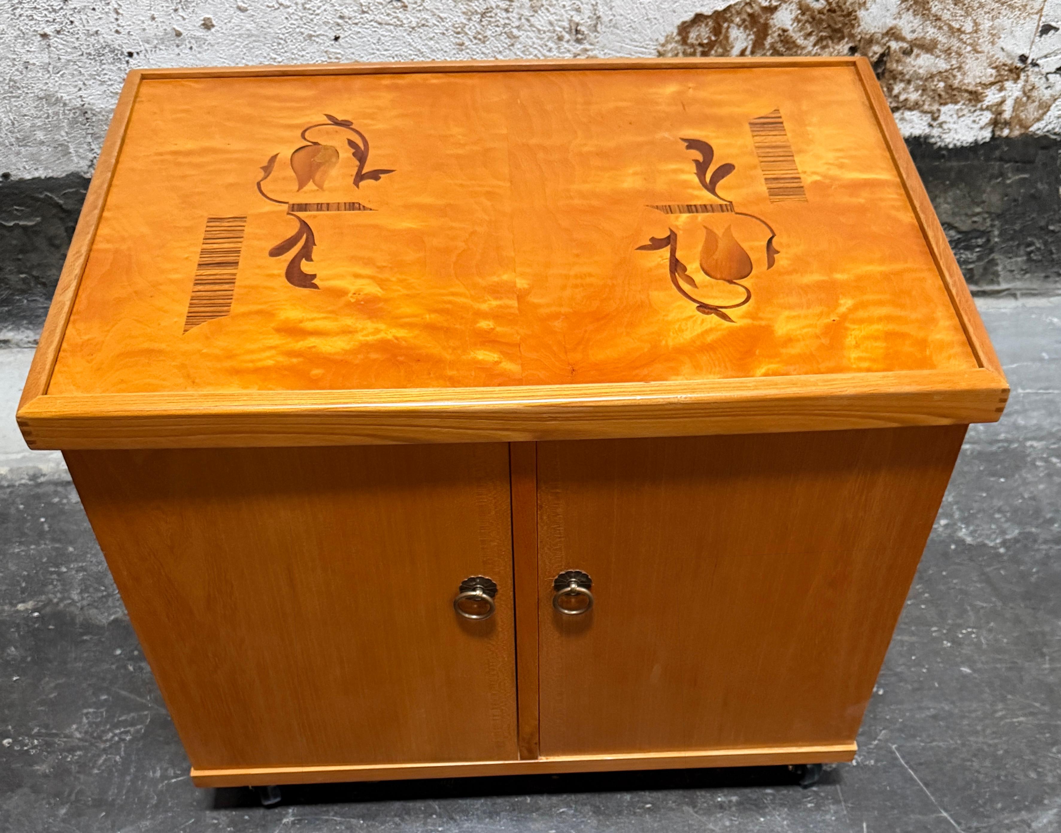 Mid-20th Century Swedish Grace Art Deco Intarsia Bar Cabinet End Table by Mjölby Intarsia c. 1930 For Sale