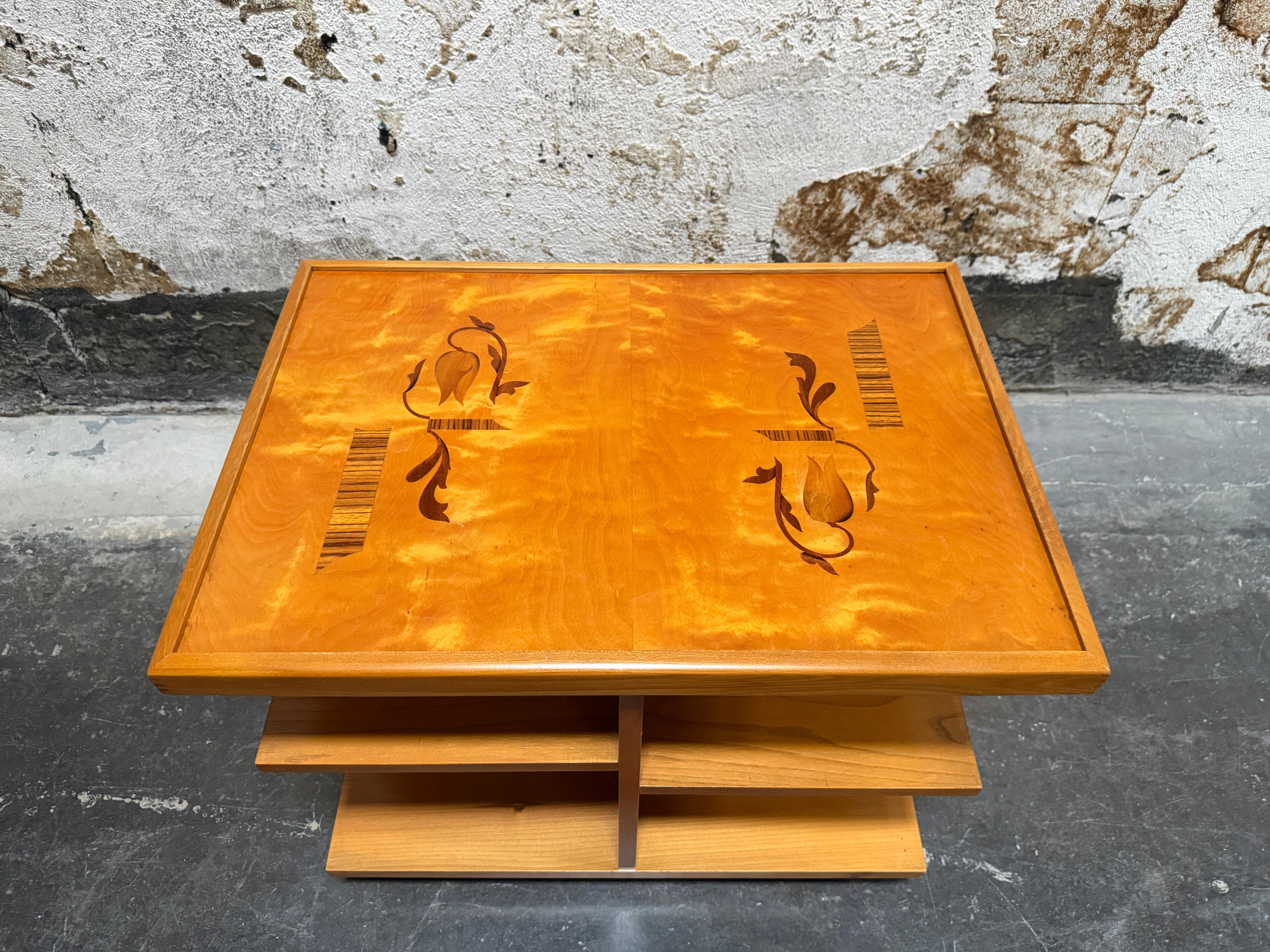 Birch Swedish Grace Art Deco Intarsia Bar Cabinet End Table by Mjölby Intarsia c. 1930 For Sale