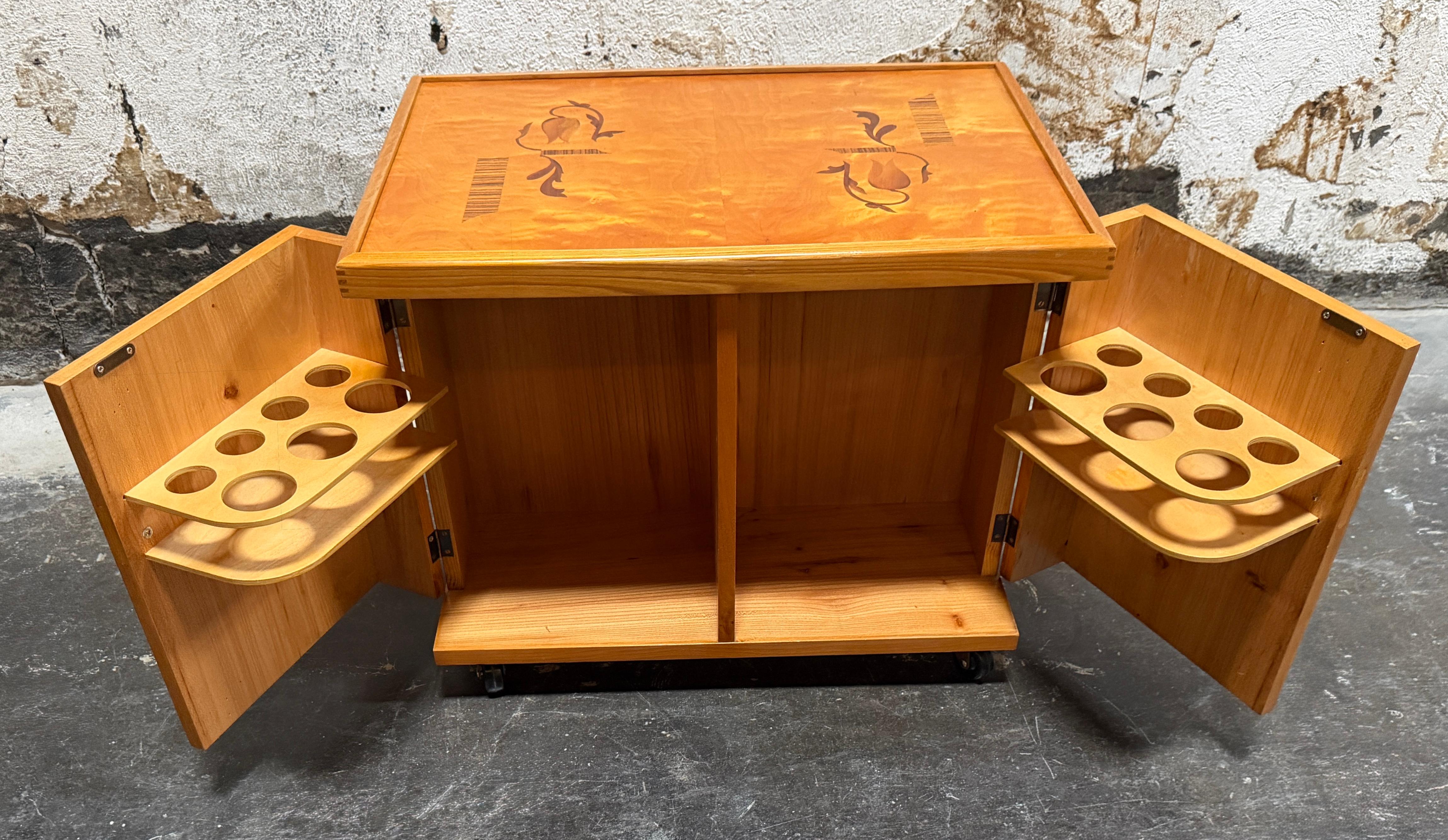 Swedish Grace Art Deco Intarsia Bar Cabinet End Table by Mjölby Intarsia c. 1930 For Sale 1