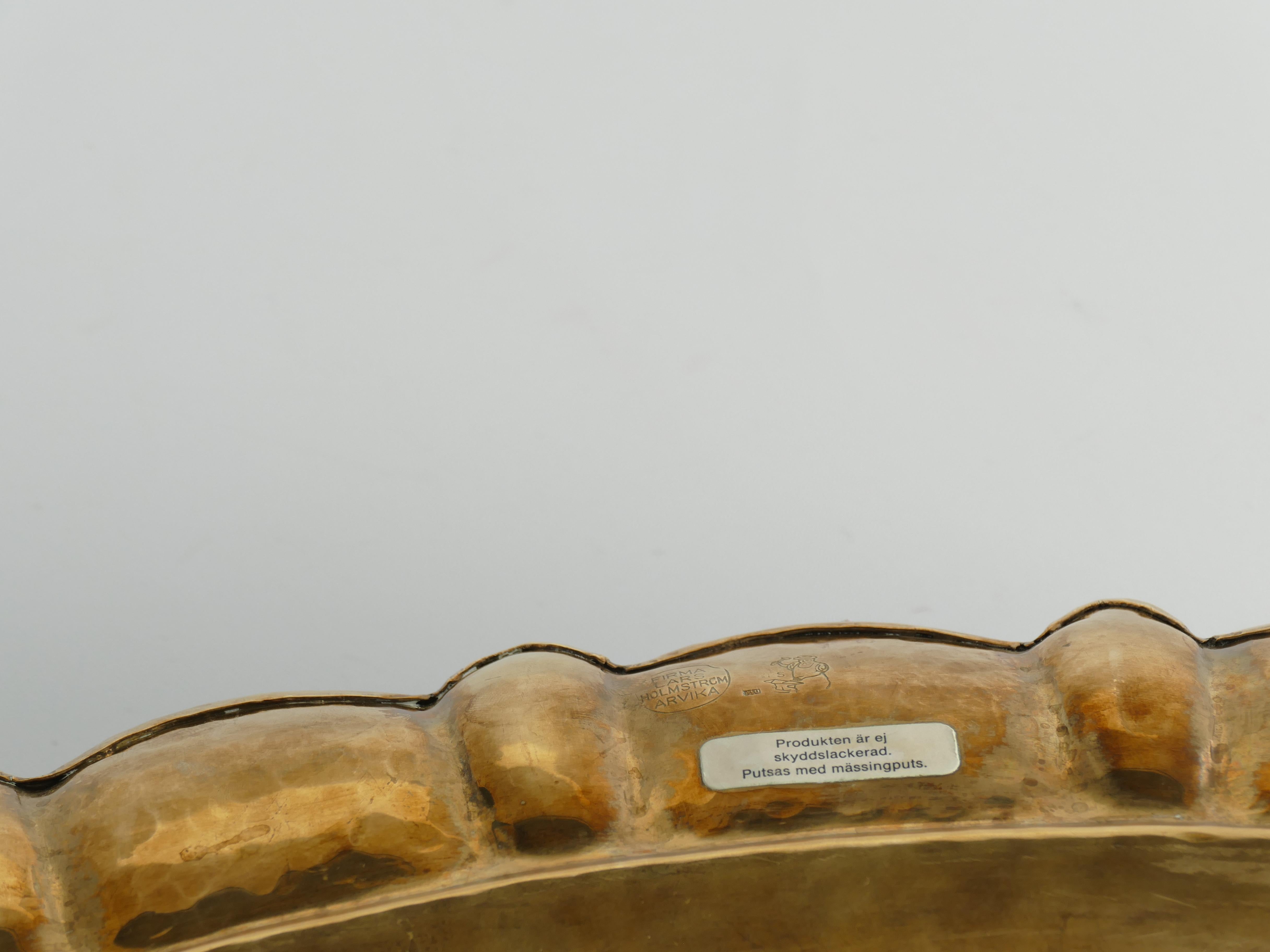 Swedish Grace Large Oval Brass Tray by Firma Lars Holmström, Sweden 1940's 3