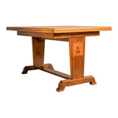 Swedish Grace Mahogany & Birch Burl Marquetry Dining Table, Sweden