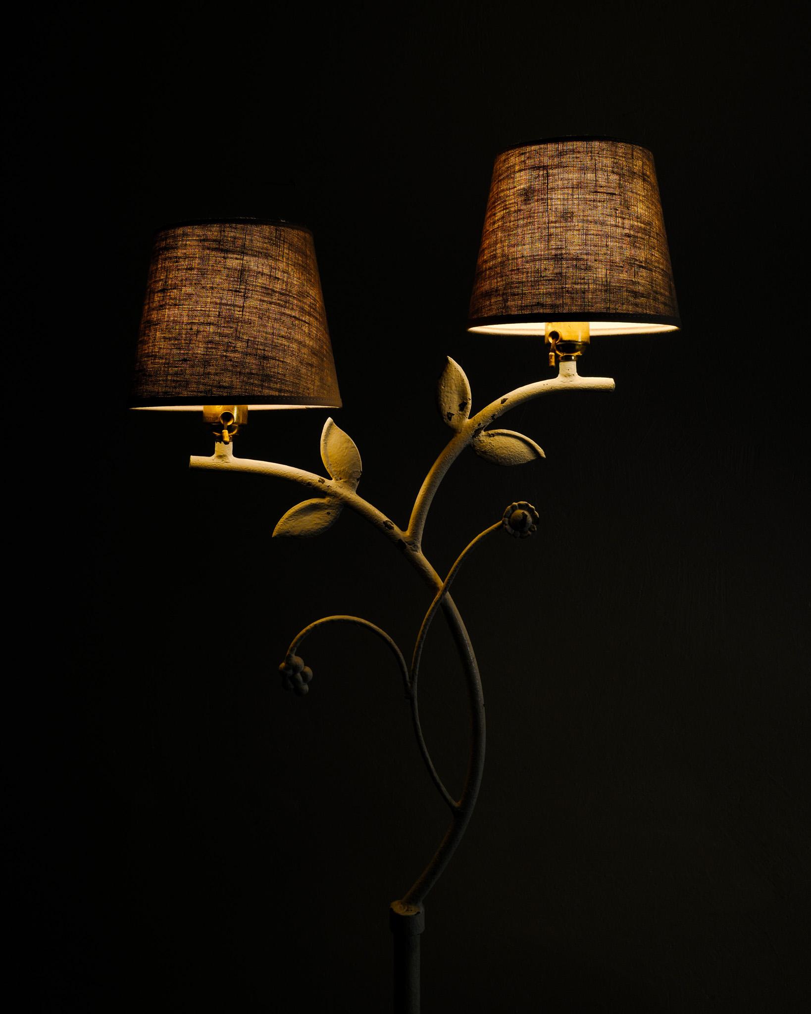 Swedish Grace Mid Century Floor Lamp in Metal & Brass Produced by Bjerkås, 1940s 2