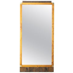 Swedish Grace Mirror in Birch and Brass, 1920-1930s